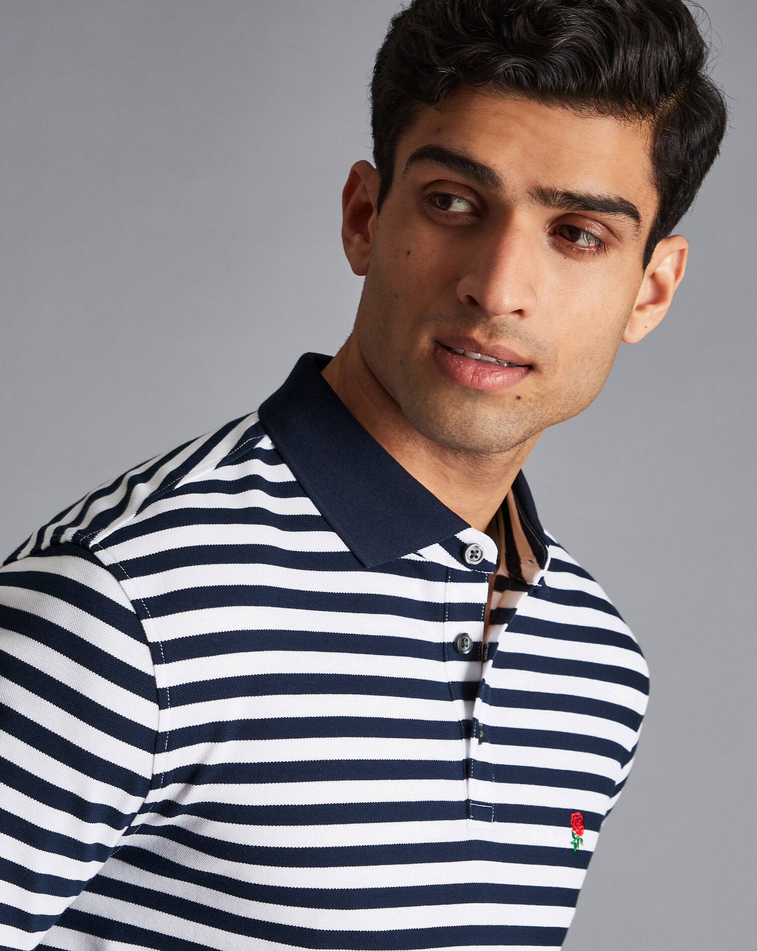 England Rugby Stripe Pique Polo - Navy & White