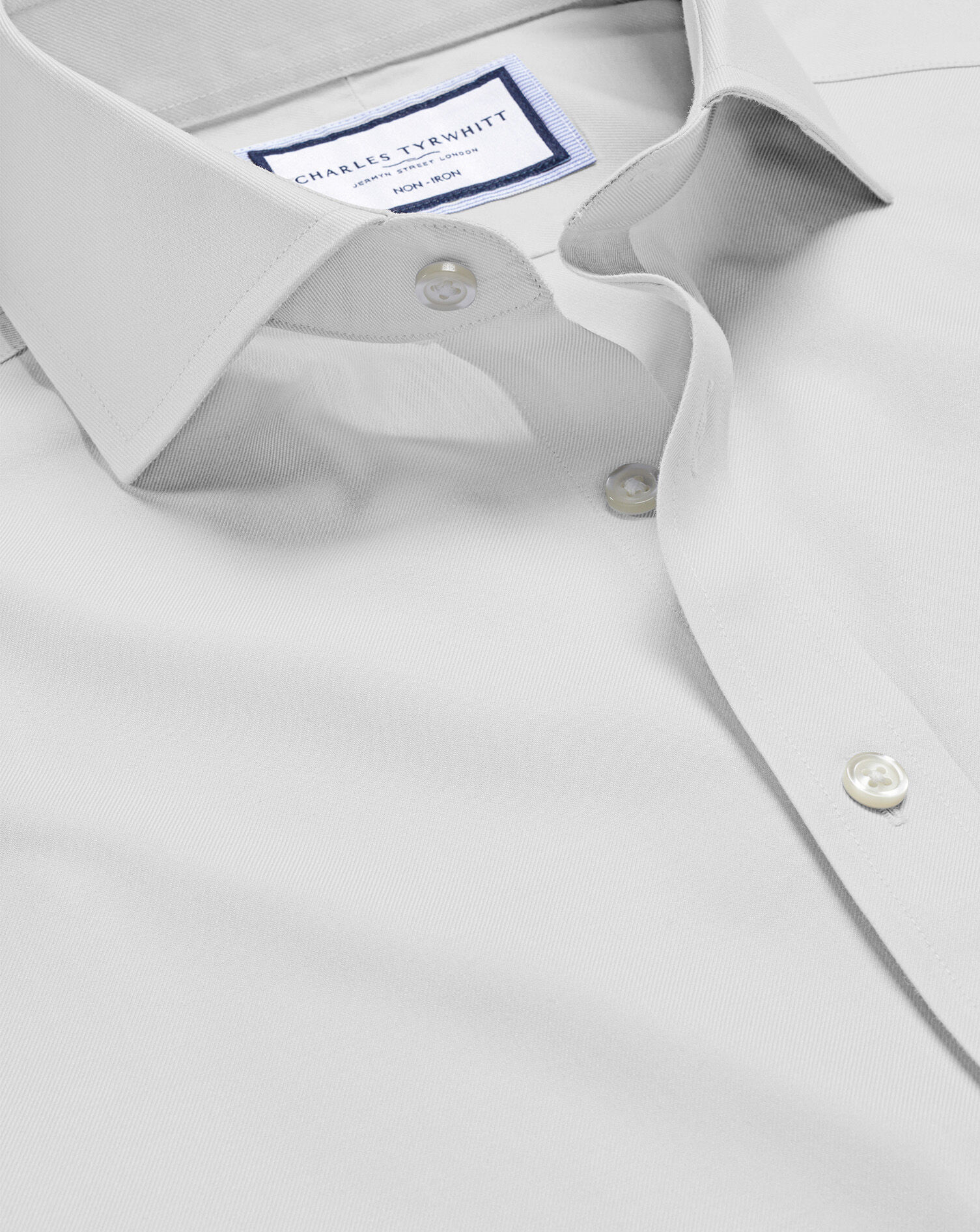 Spread Collar Non-Iron Twill Shirt - Silver Grey