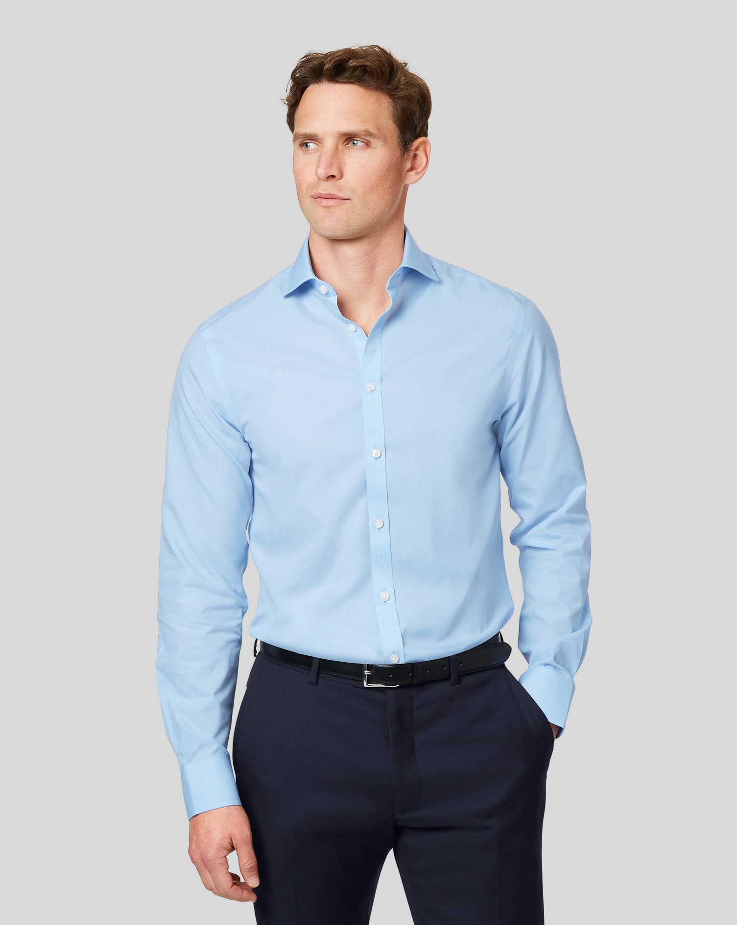 Spread Collar Non-Iron Poplin Shirt - Sky Blue