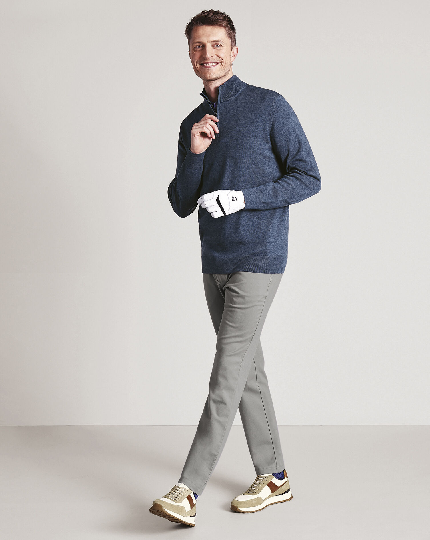 Merino Zip Neck Sweater - Indigo Melange