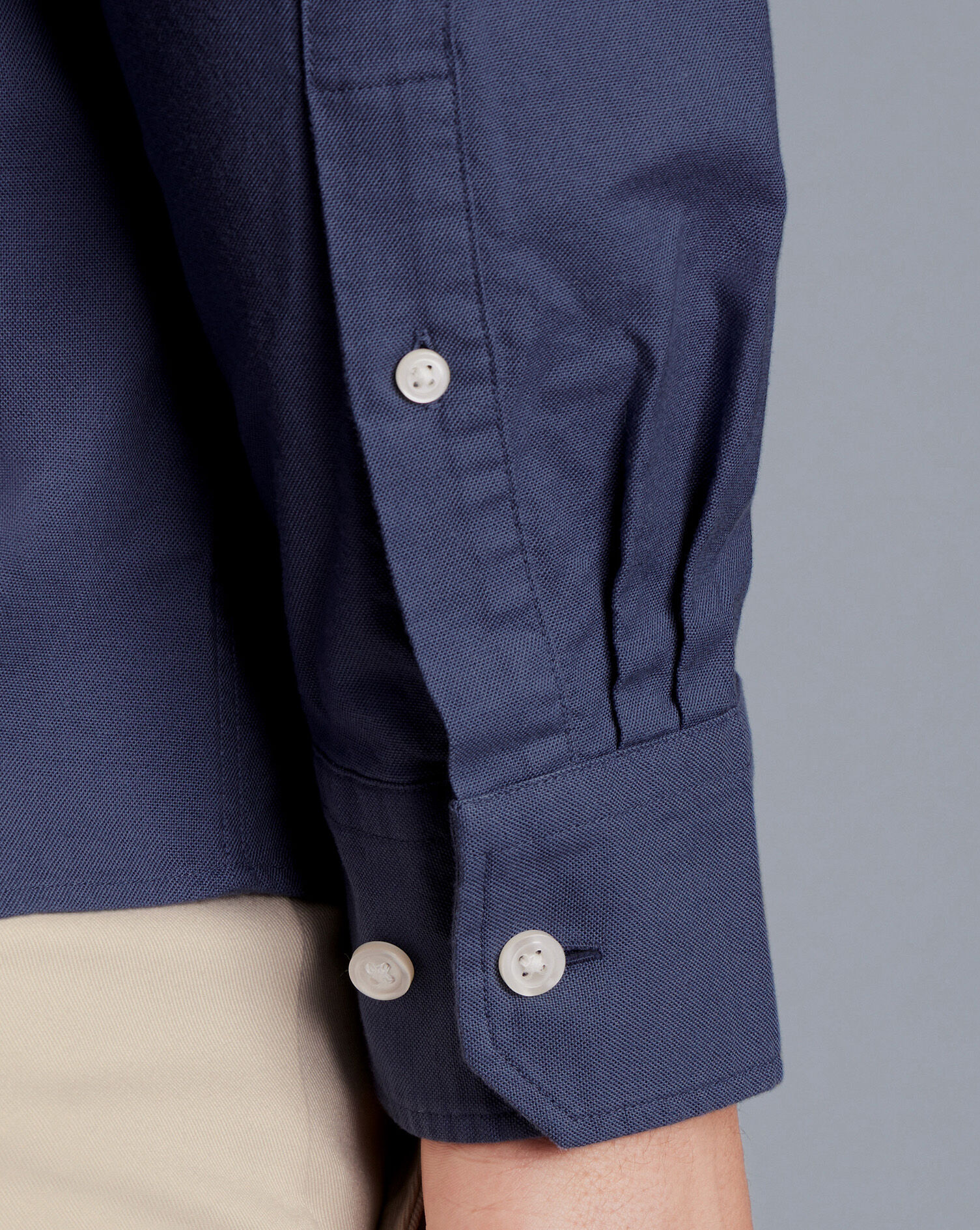 Collarless Washed Oxford Stretch Shirt - Heather Blue