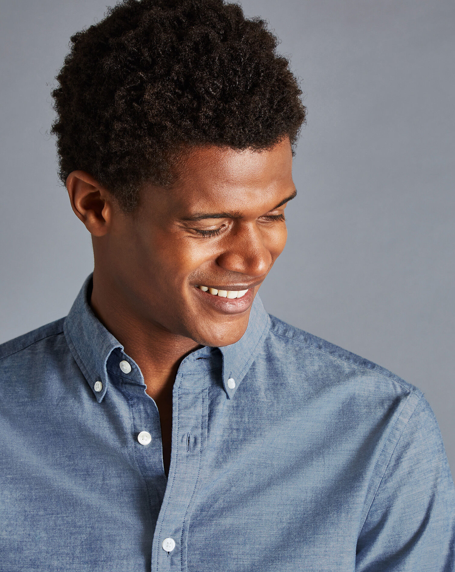 Button-Down Collar Chambray Shirt - Indigo Blue