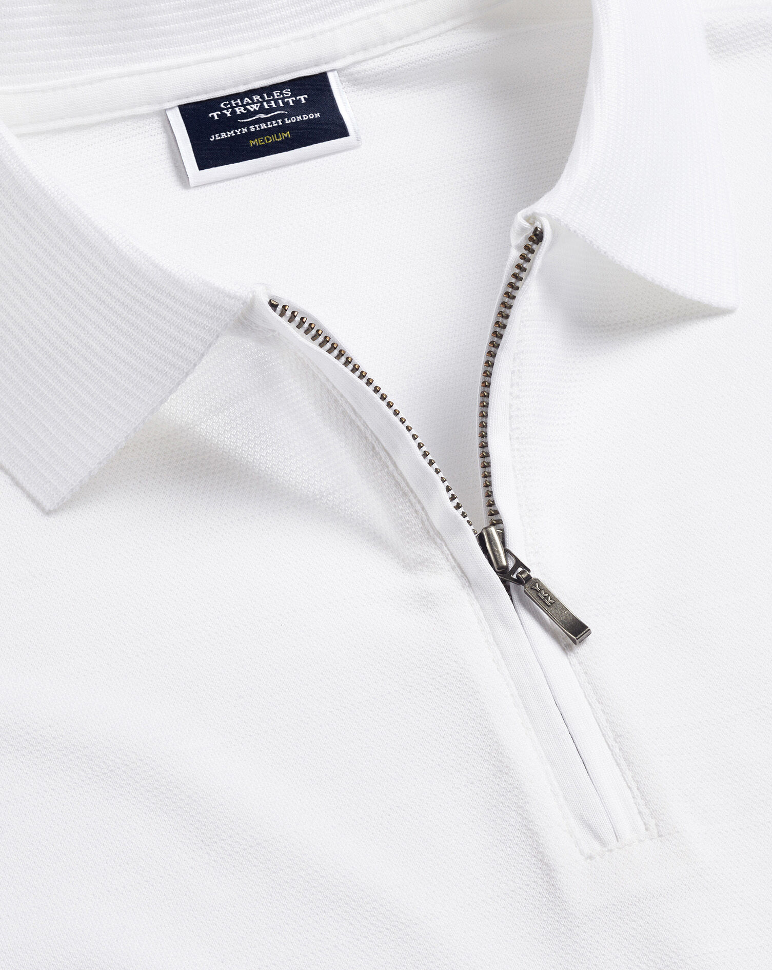 Tyrwhitt Cool Zip-Neck Polo - White