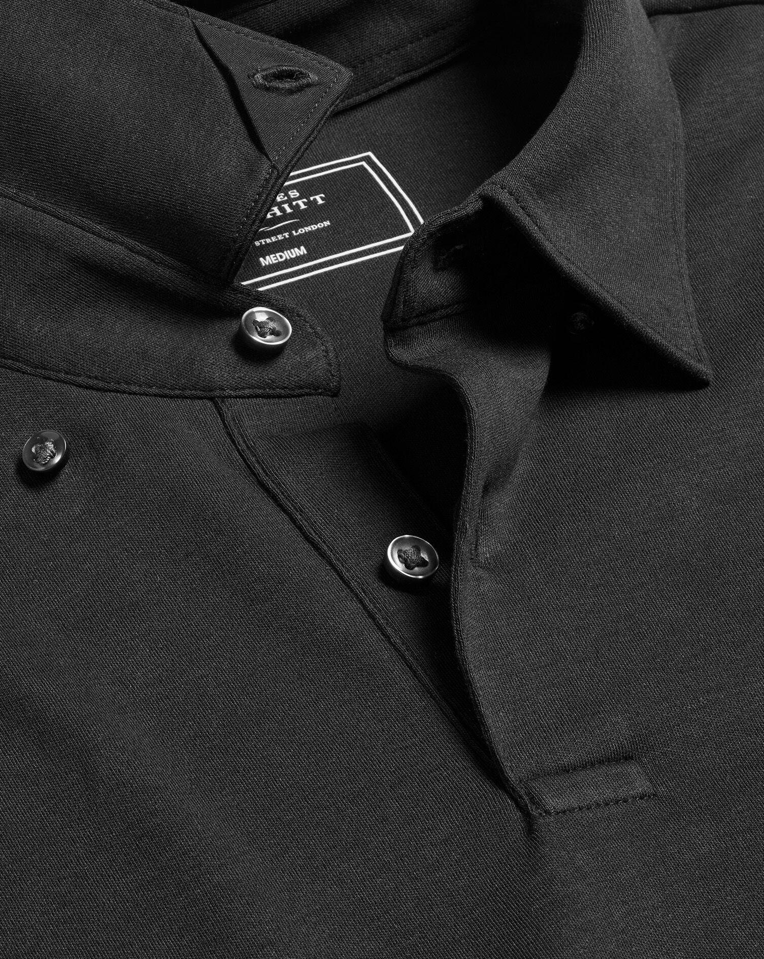 Long Sleeve Cotton Polo - Black