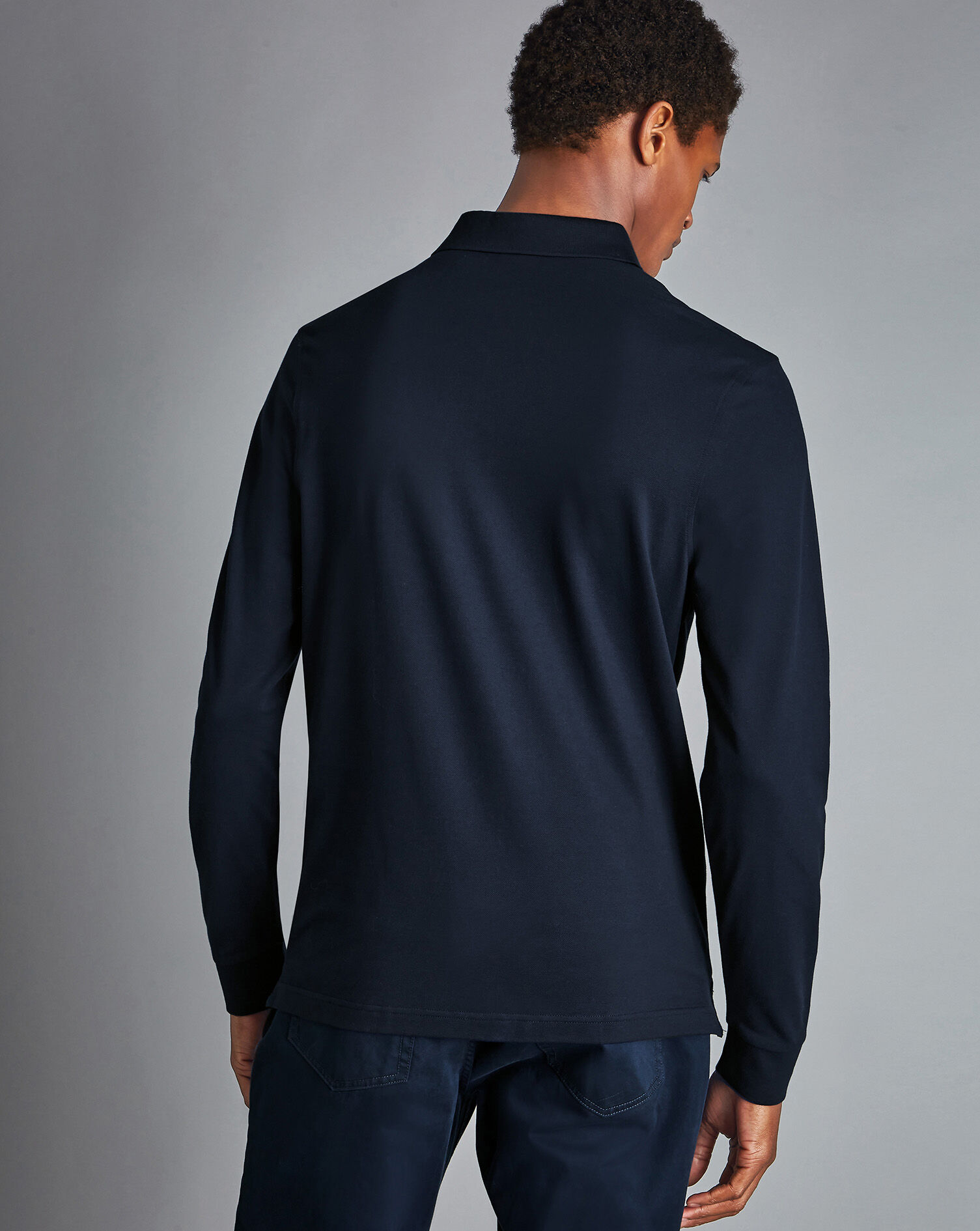 Tyrwhitt Long Sleeve Pique Polo - Navy