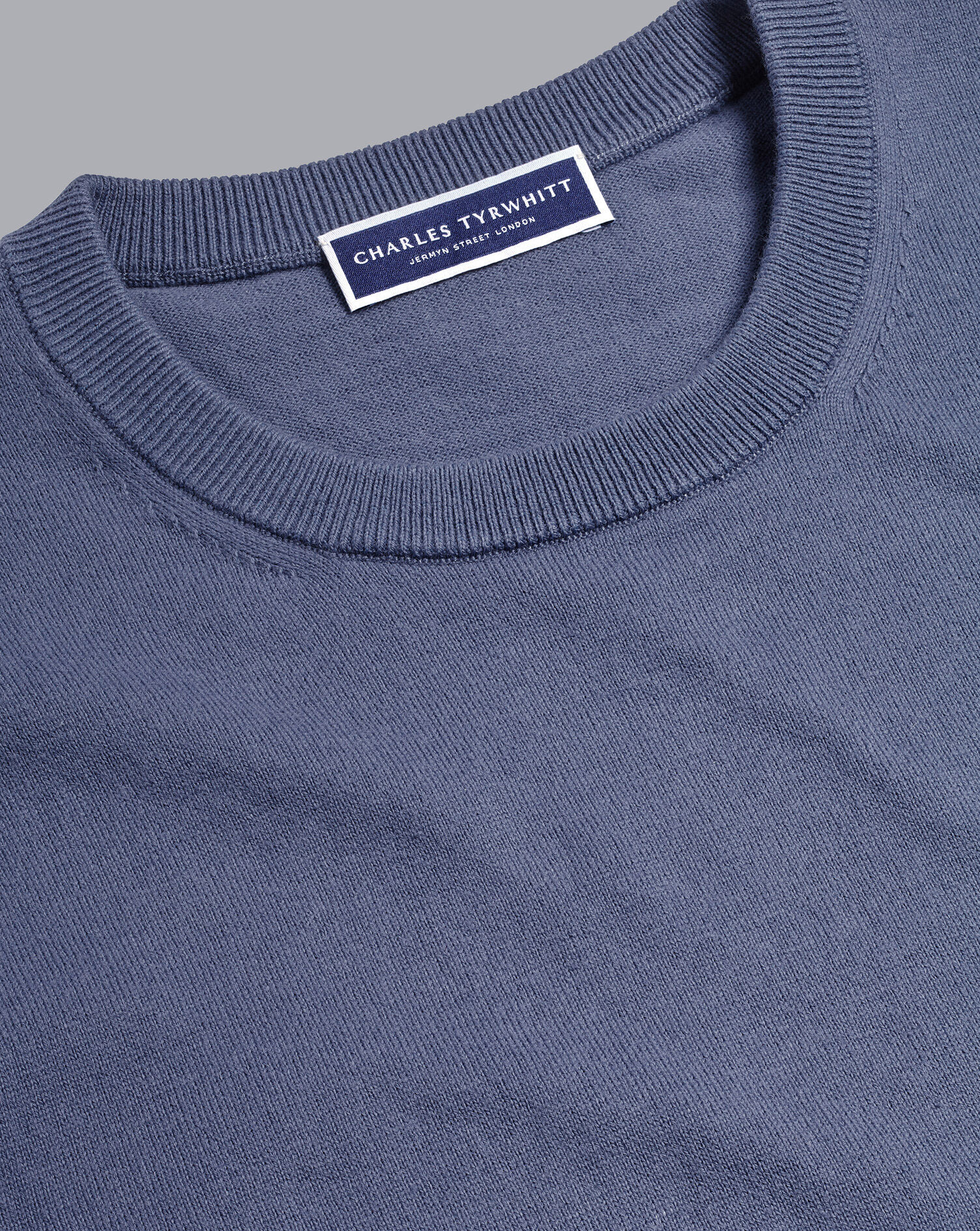 Combed Cotton Crew Neck Sweater - Dark Heather Blue