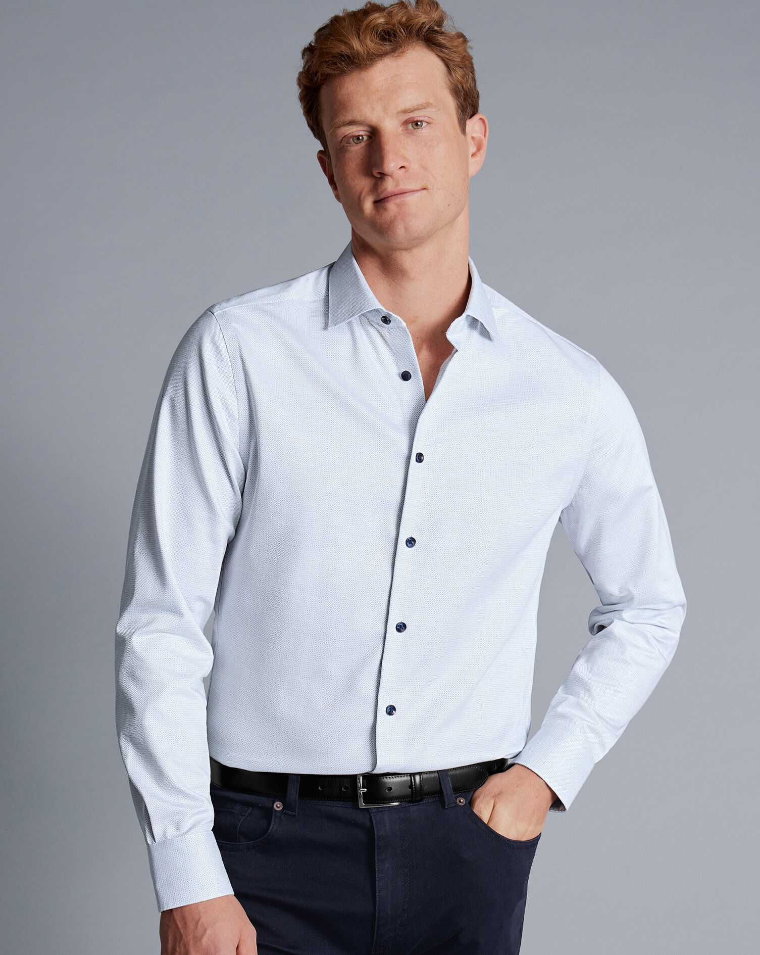 Non-Iron Dot Stretch Texture Shirt - White