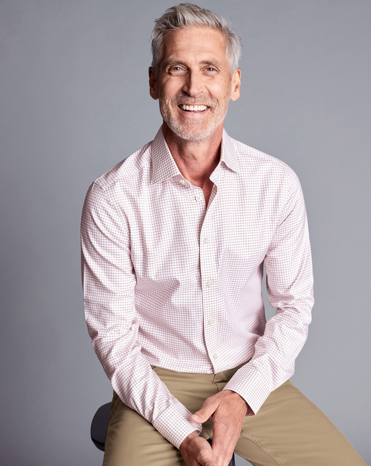 Semi-Spread Collar Egyptian Cotton Check Shirt - Dark Red