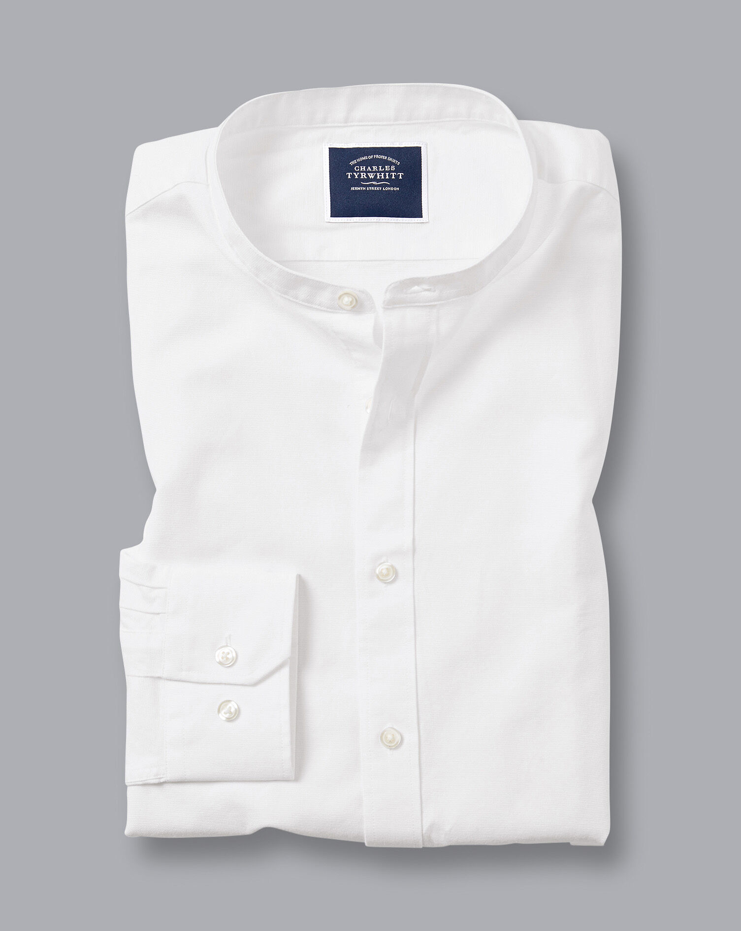Collarless Cotton Linen Shirt - White