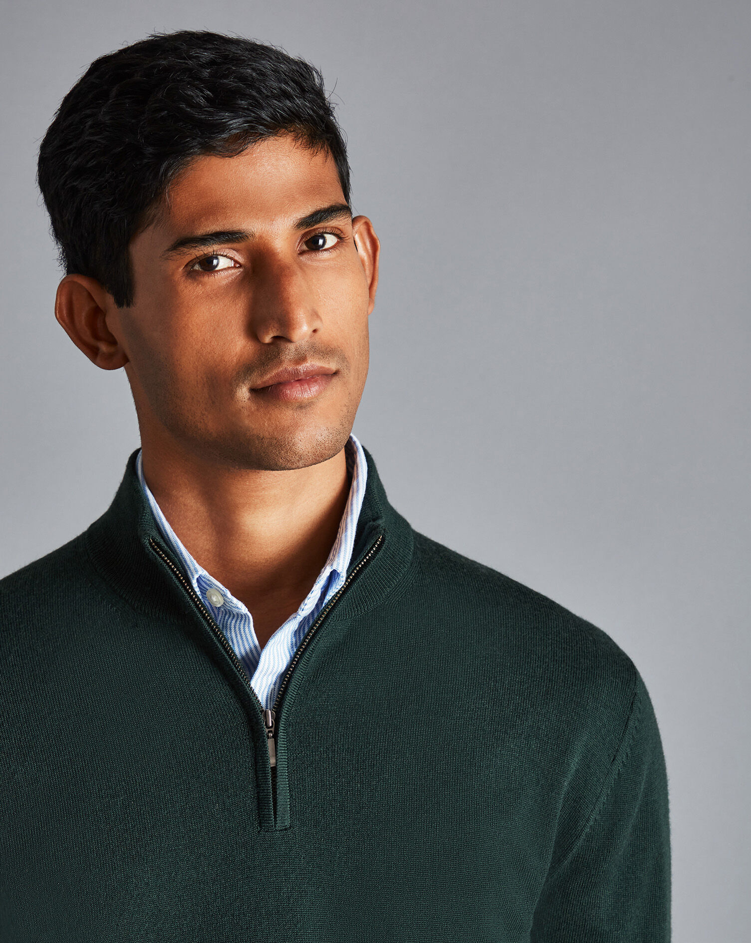 Merino Zip-Neck Sweater - Forest Green