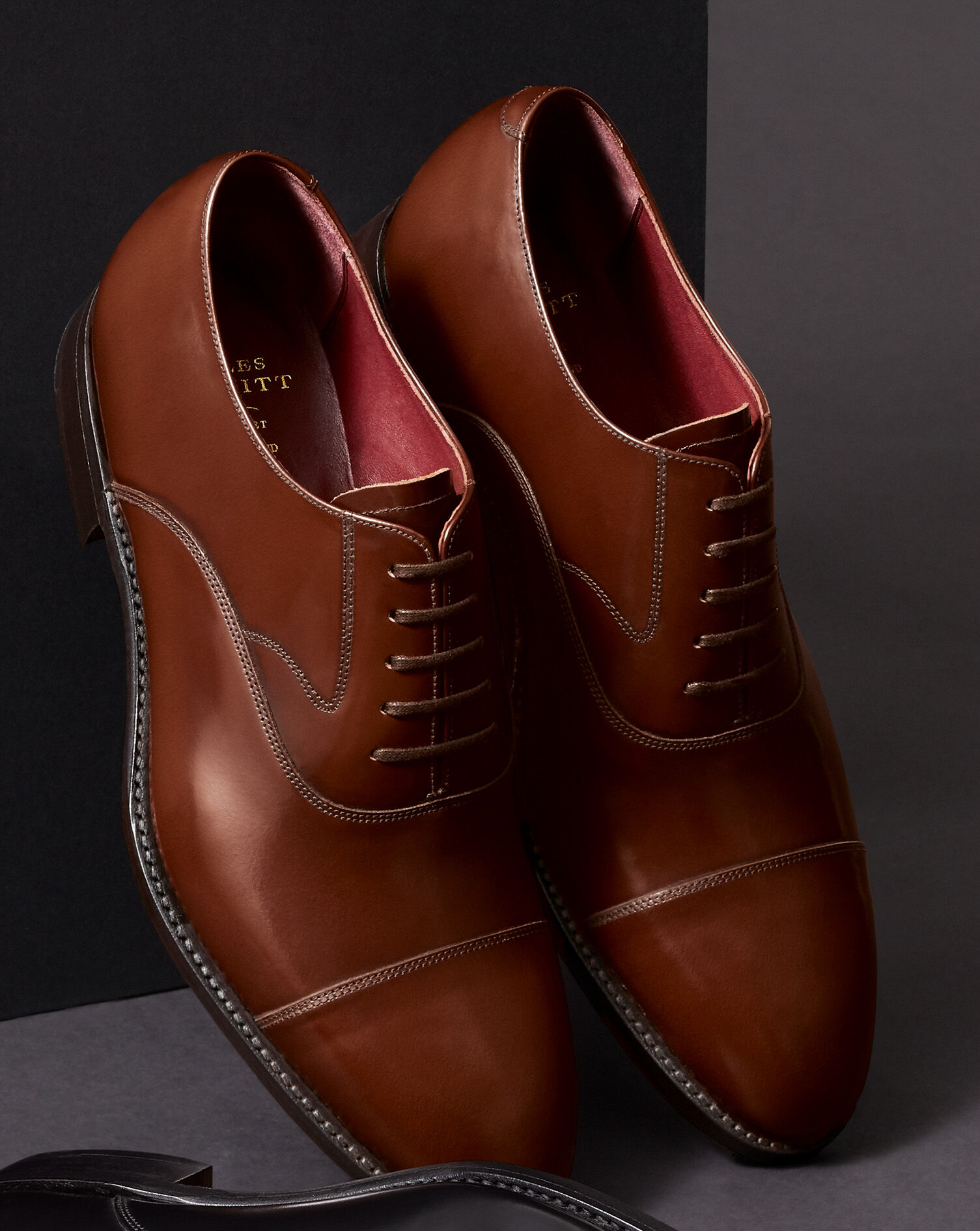 Made in England High-Shine Leather Oxford Shoes - Dark Tan
