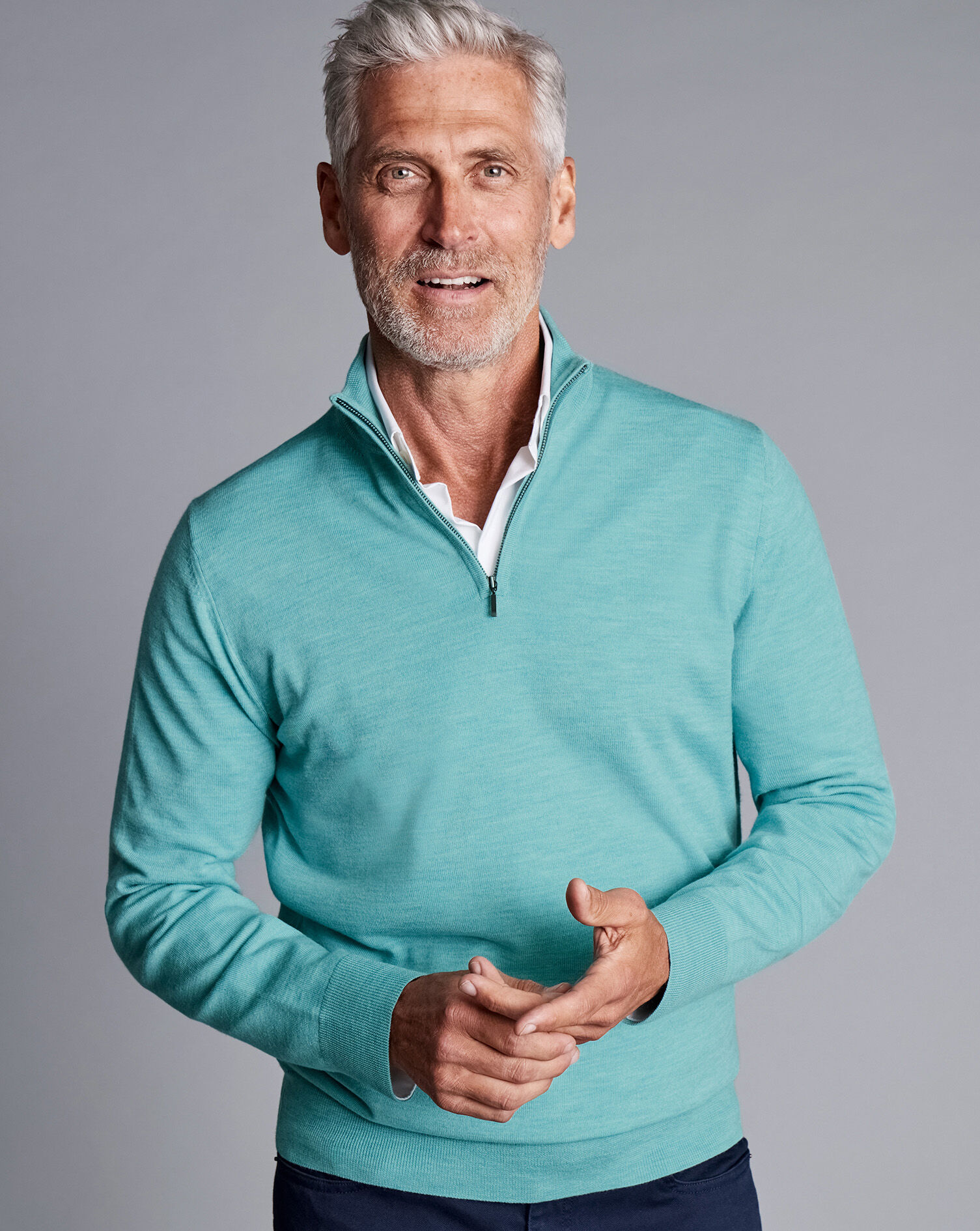Merino Zip Neck Sweater - Aqua Green