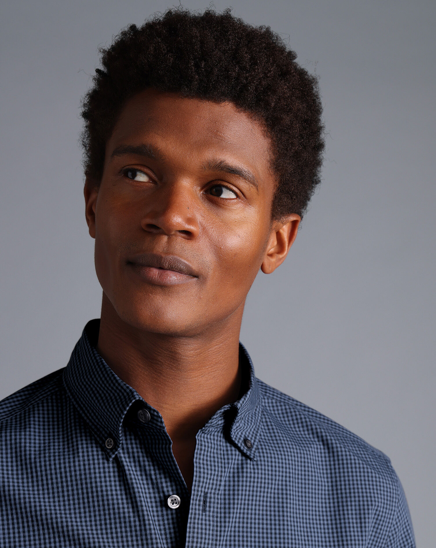 Button-Down Collar Non-Iron Stretch Poplin Mini Gingham Shirt - Indigo Blue