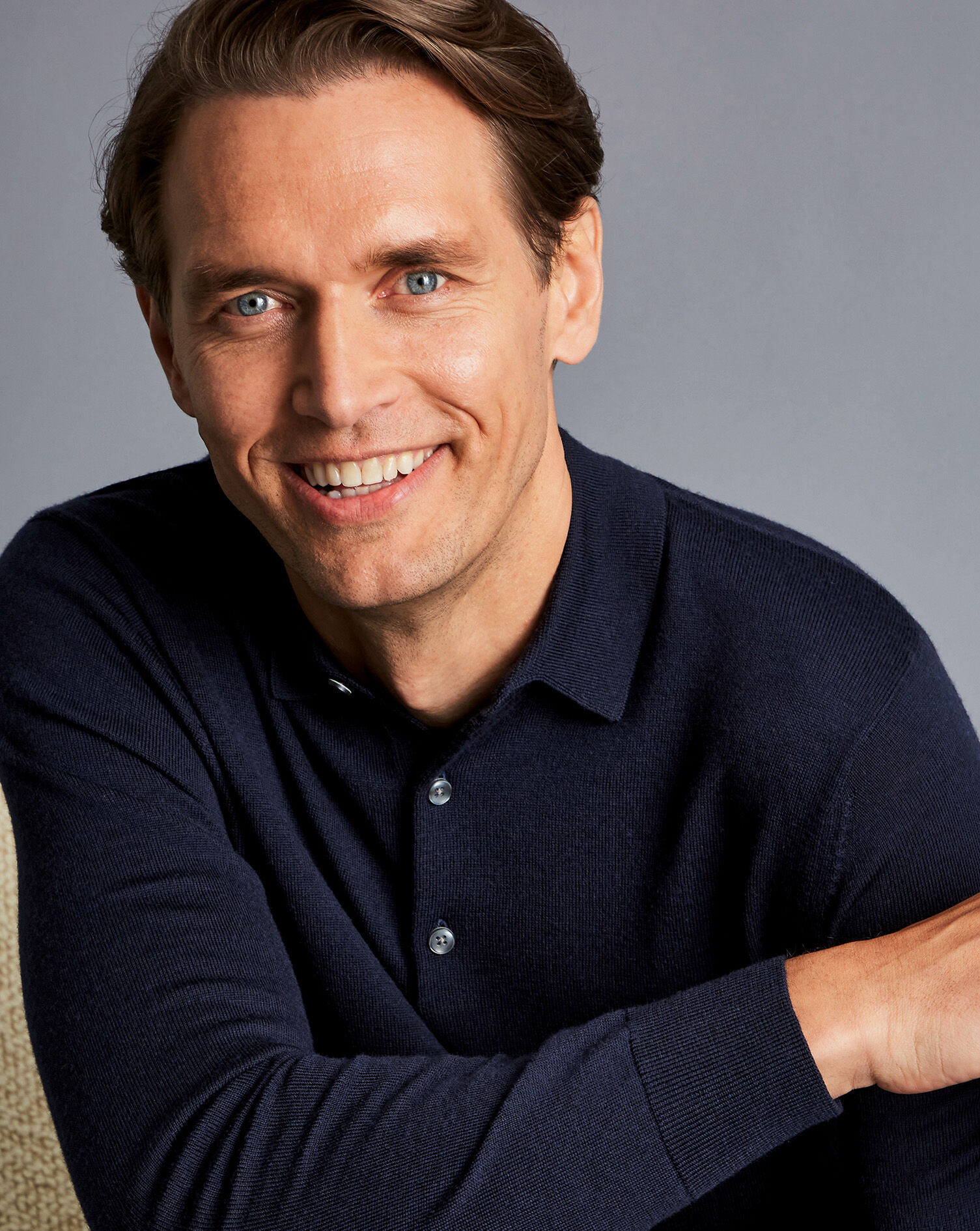 Merino Polo Sweater - Navy