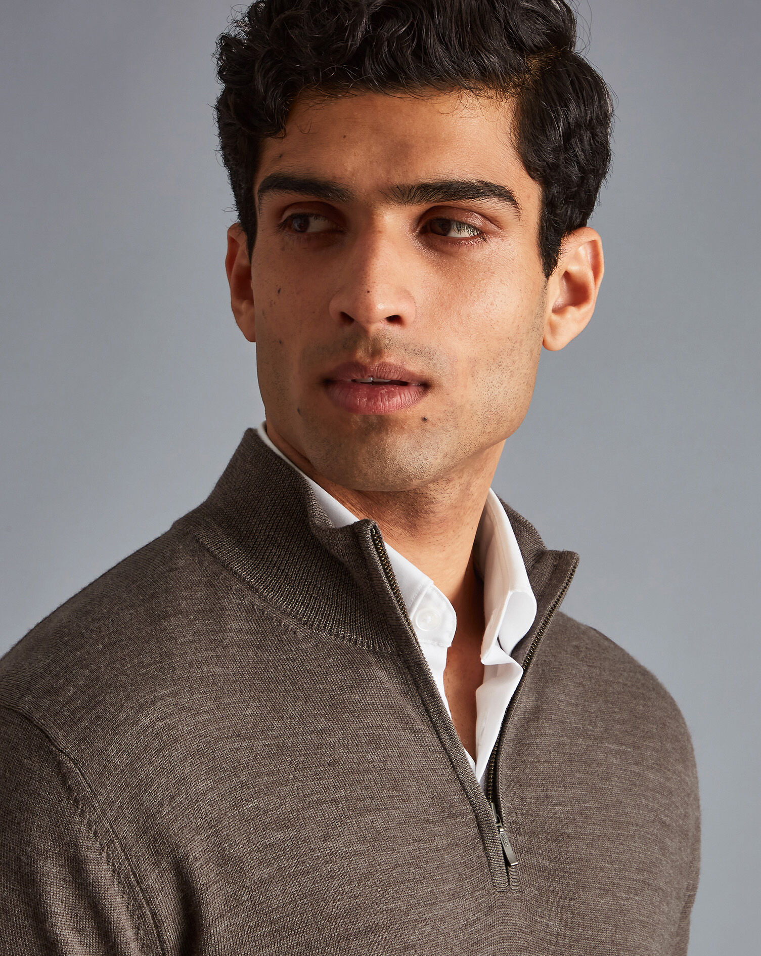 Merino Zip Neck Sweater - Mocha