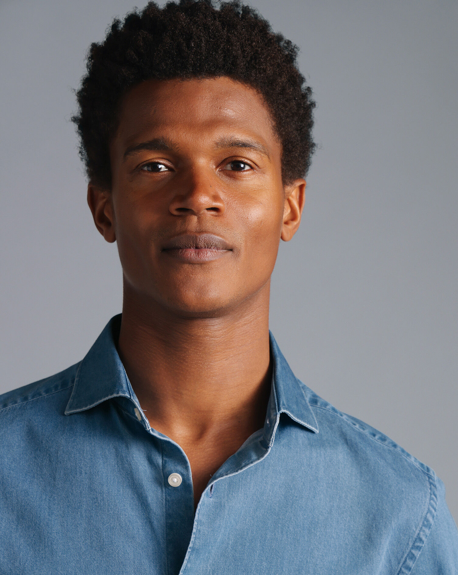 Spread Collar Denim Shirt - Ocean Blue