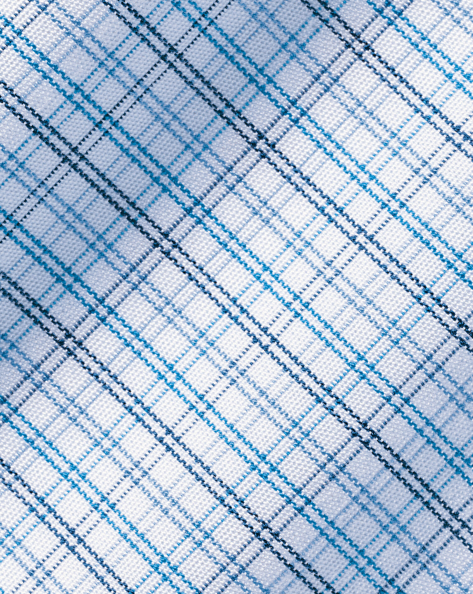 Spread Collar Non-Iron Fine Line Check Shirt - Ocean Blue