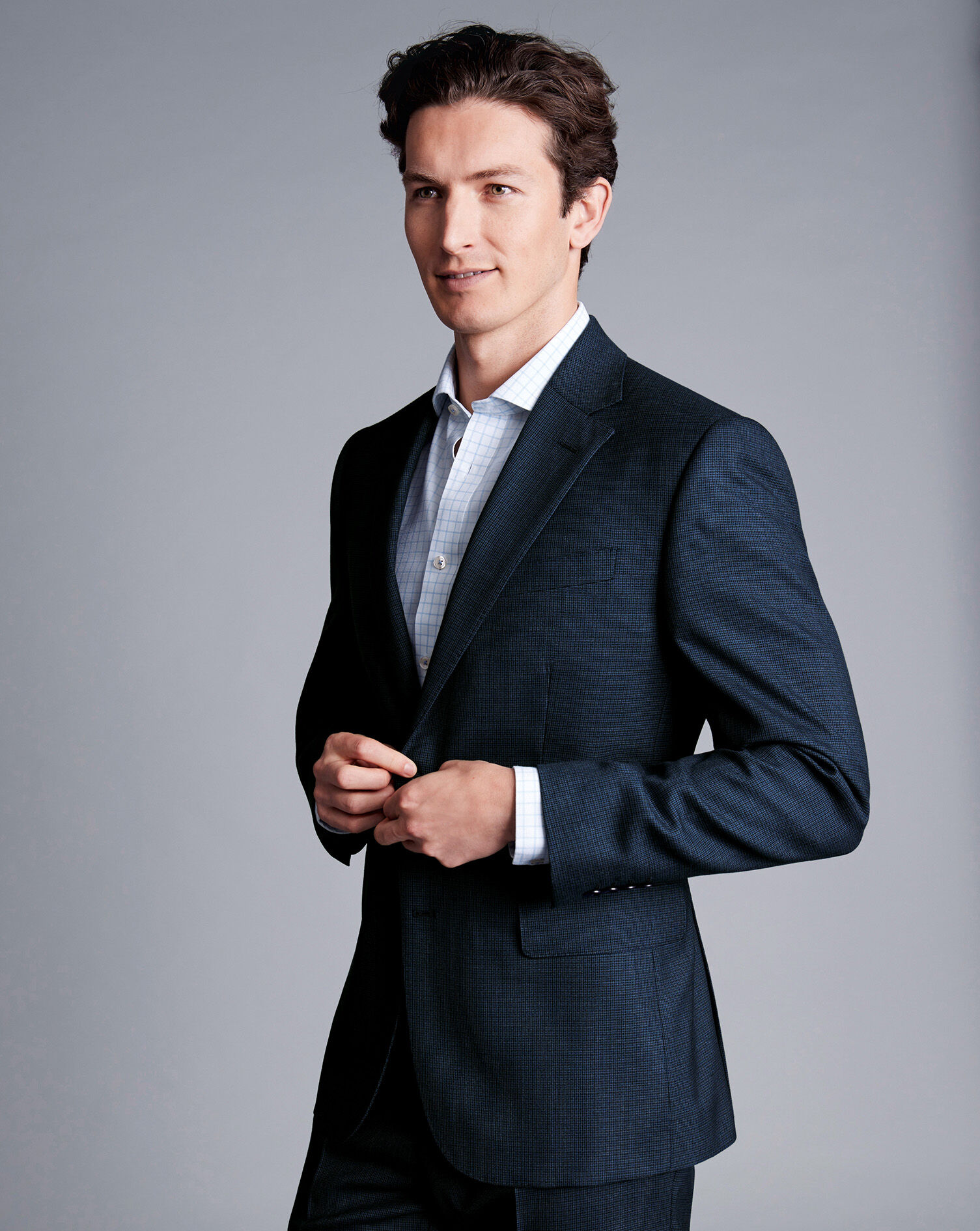 Micro Check Suit Jacket - Ink Blue