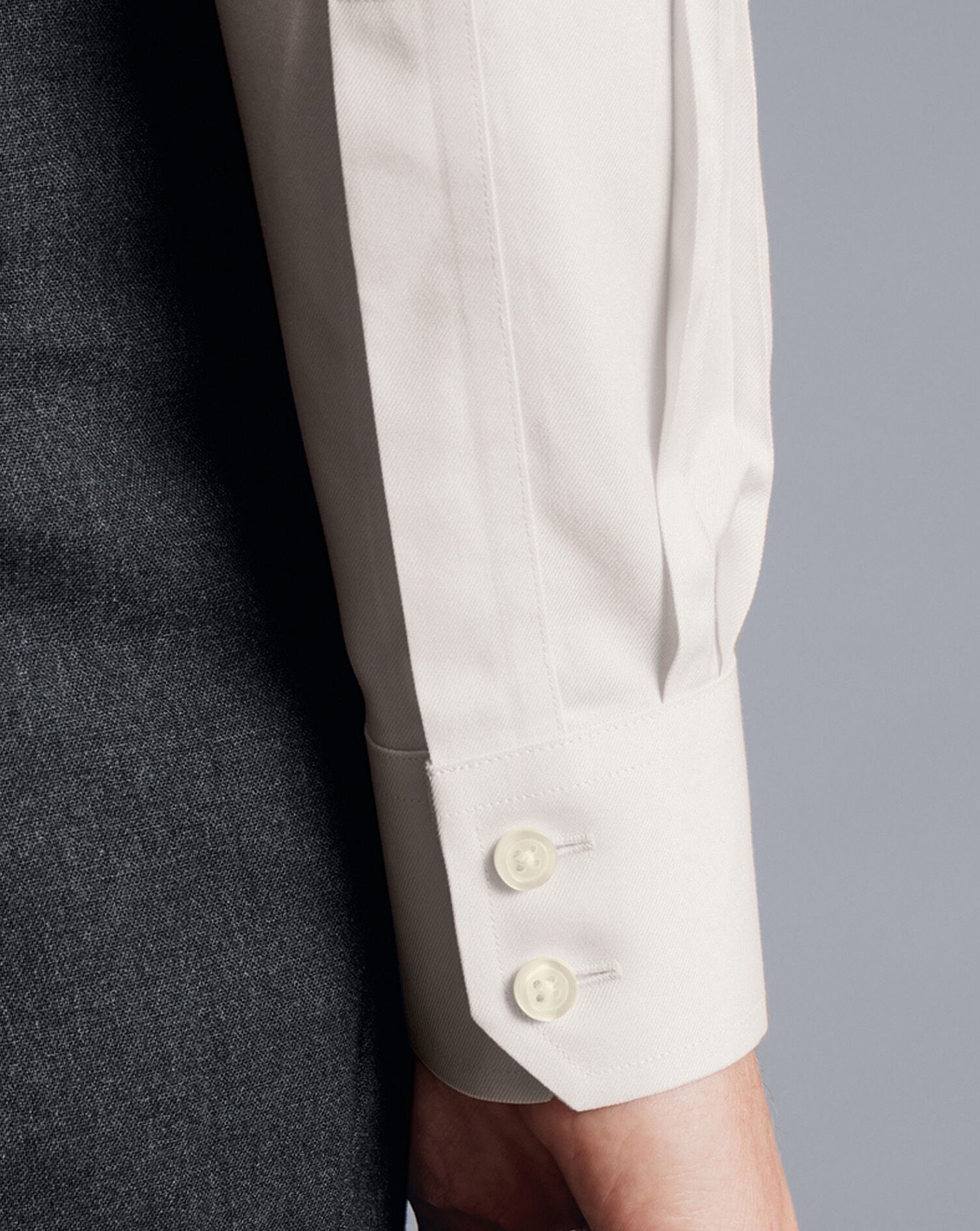 Spread Collar Non-Iron Twill Shirt - Ivory White
