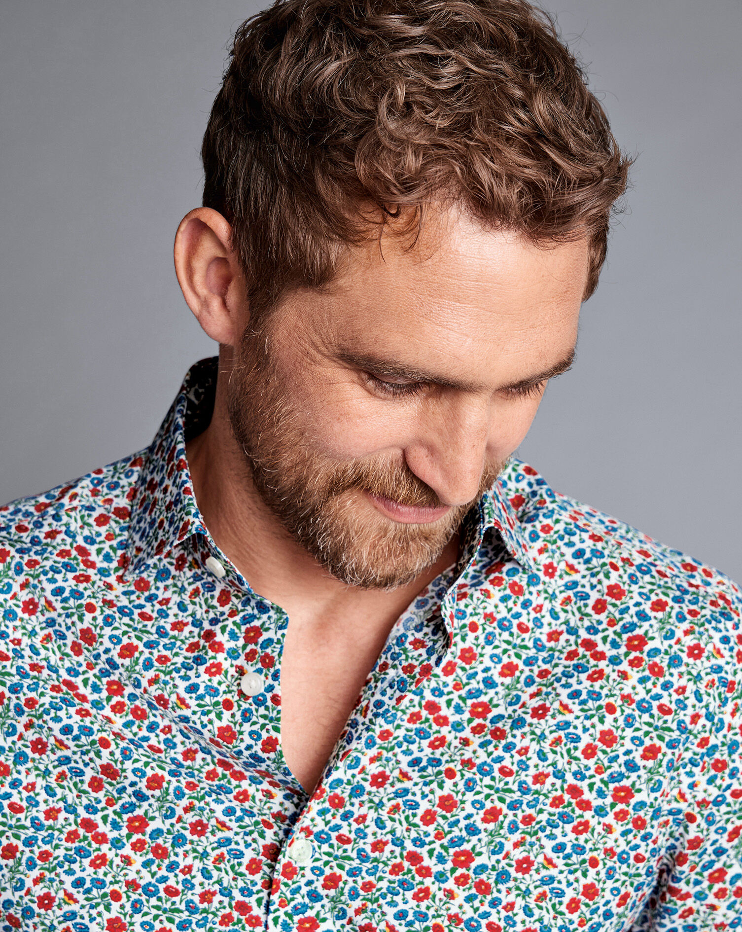 Made With Liberty Fabric Floral Print Shirt Semi-Spread Collar Shirt - Red