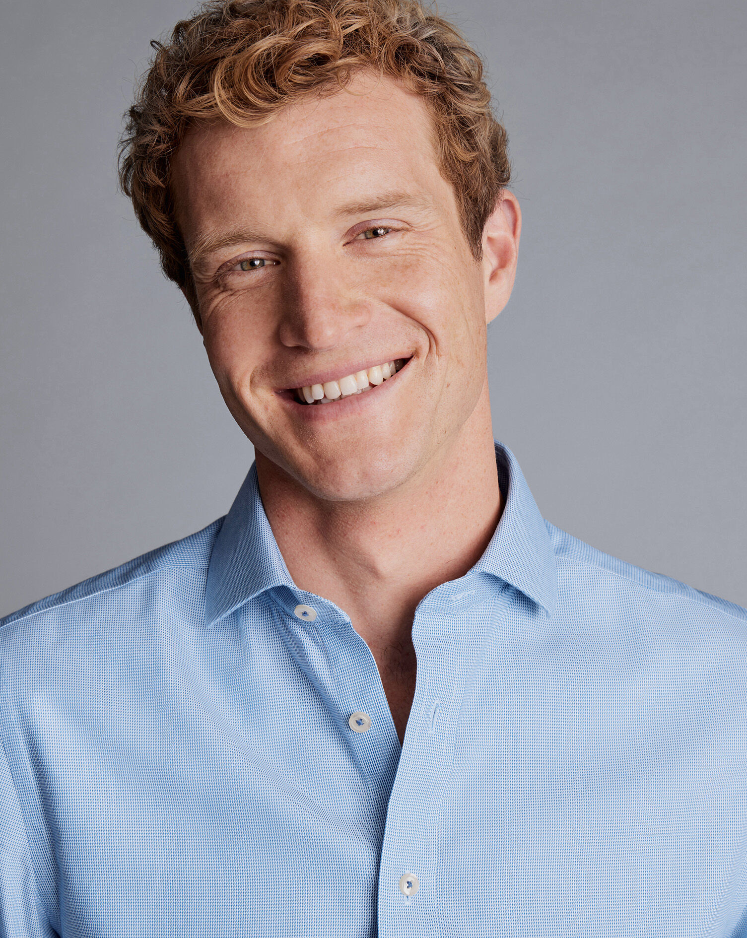 Spread Collar Non-Iron Clifton Weave Shirt - Ocean Blue