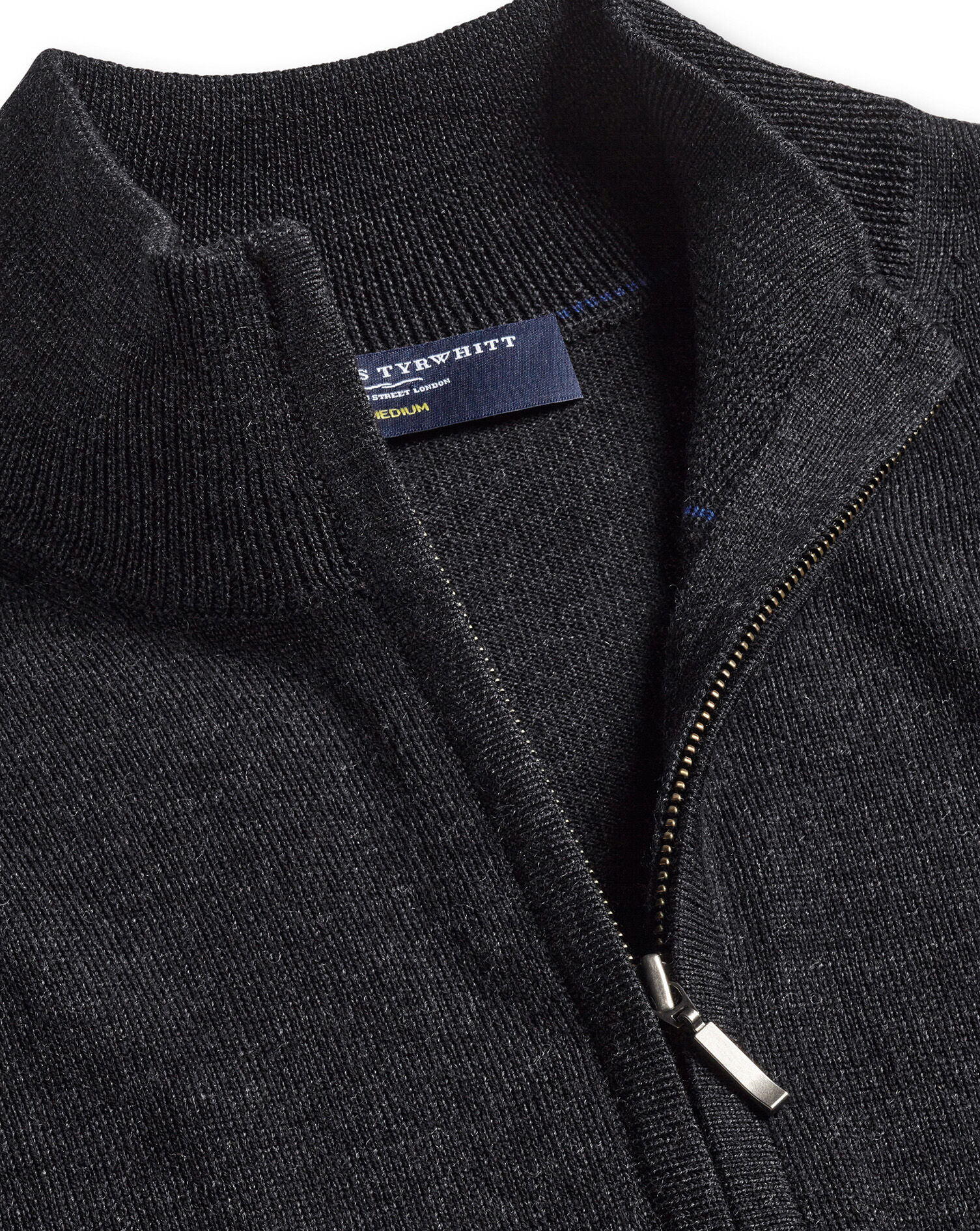 Pure Merino Full Zip-Through Cardigan - Charcoal Grey