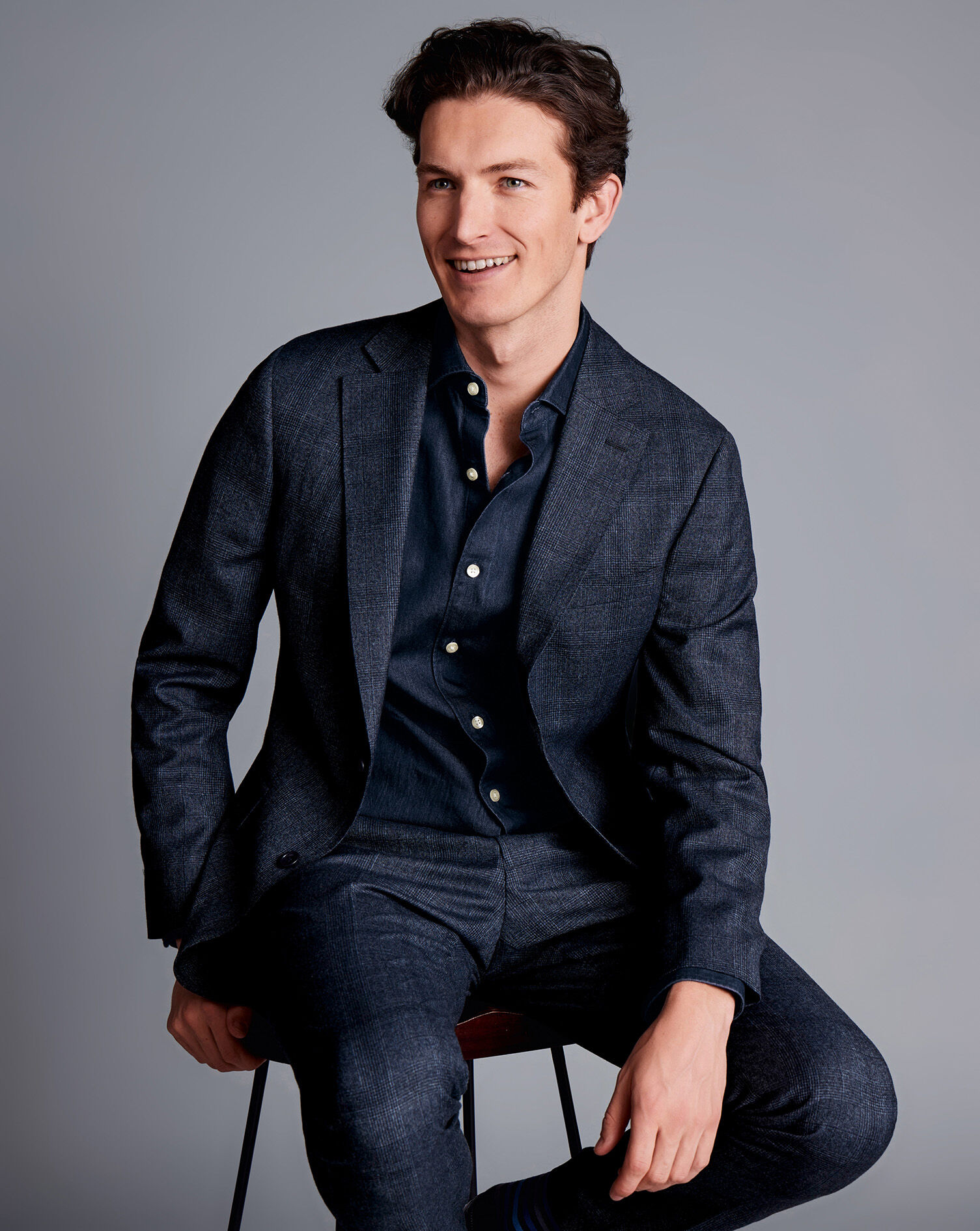 Check Suit Jacket - Denim Blue