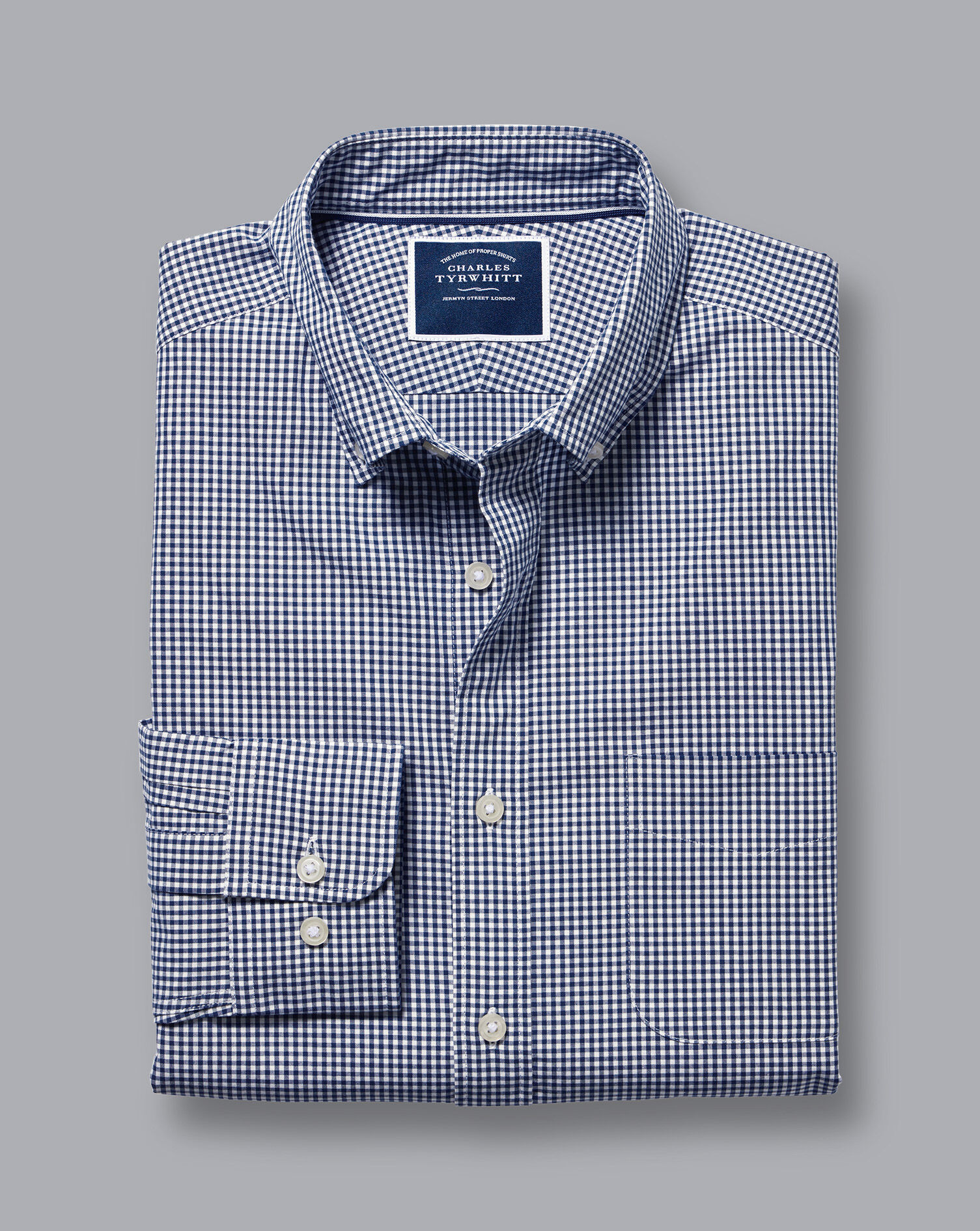 Button-Down Collar Non-Iron Stretch Poplin Mini Gingham Check Shirt - French Blue