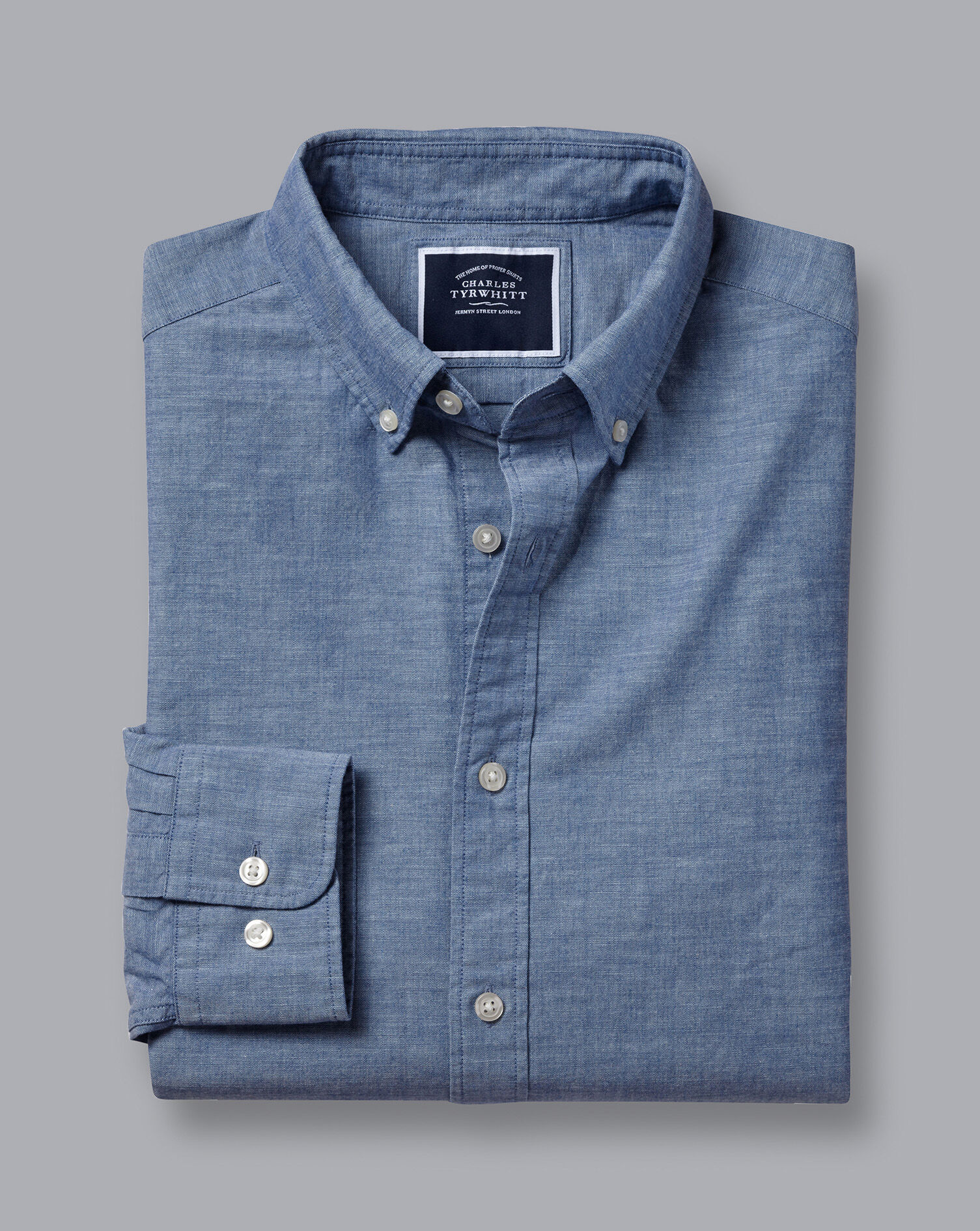Button-Down Collar Chambray Shirt - Indigo Blue