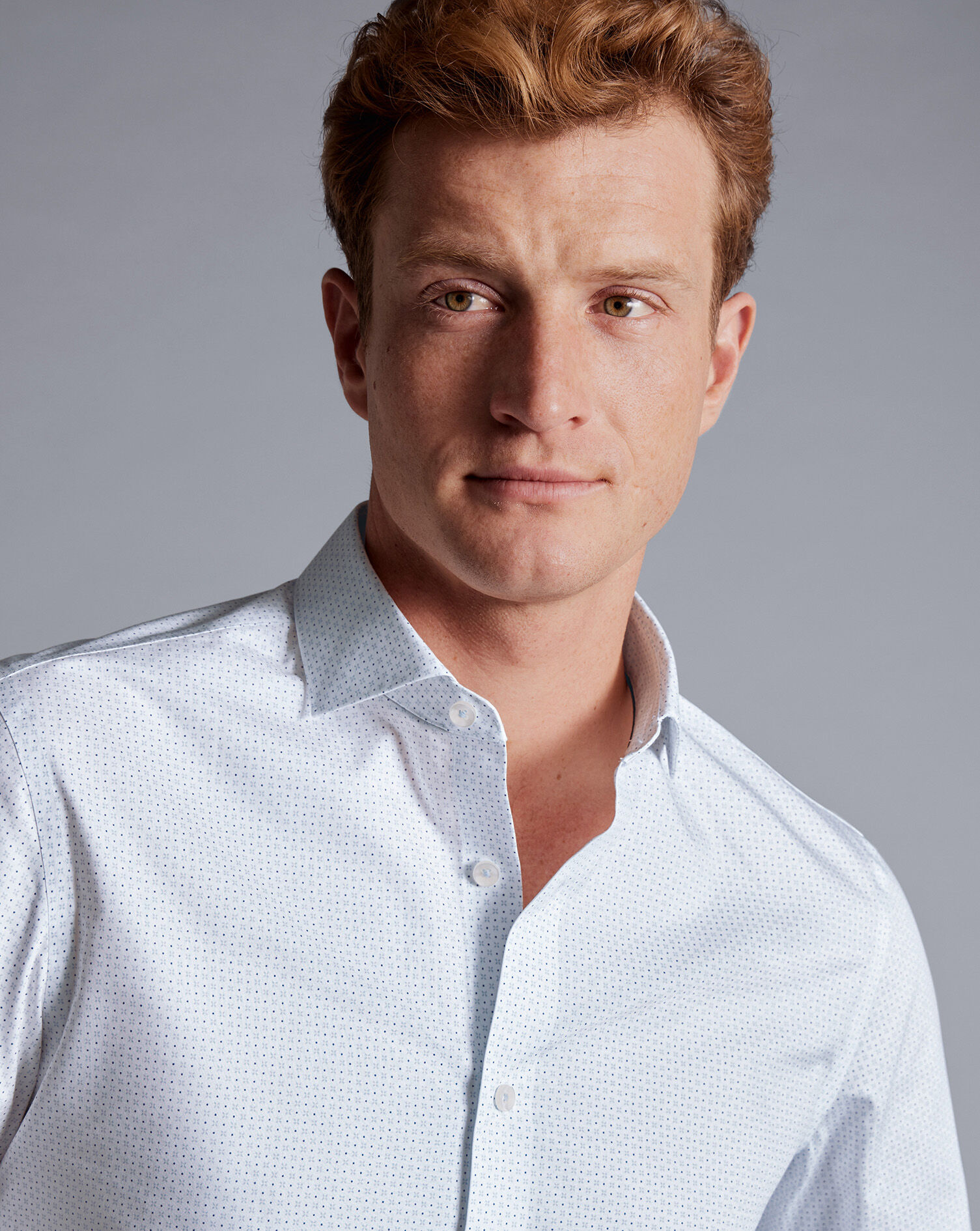 Semi-Spread Collar Petal Print Non-Iron Shirt - Light Blue