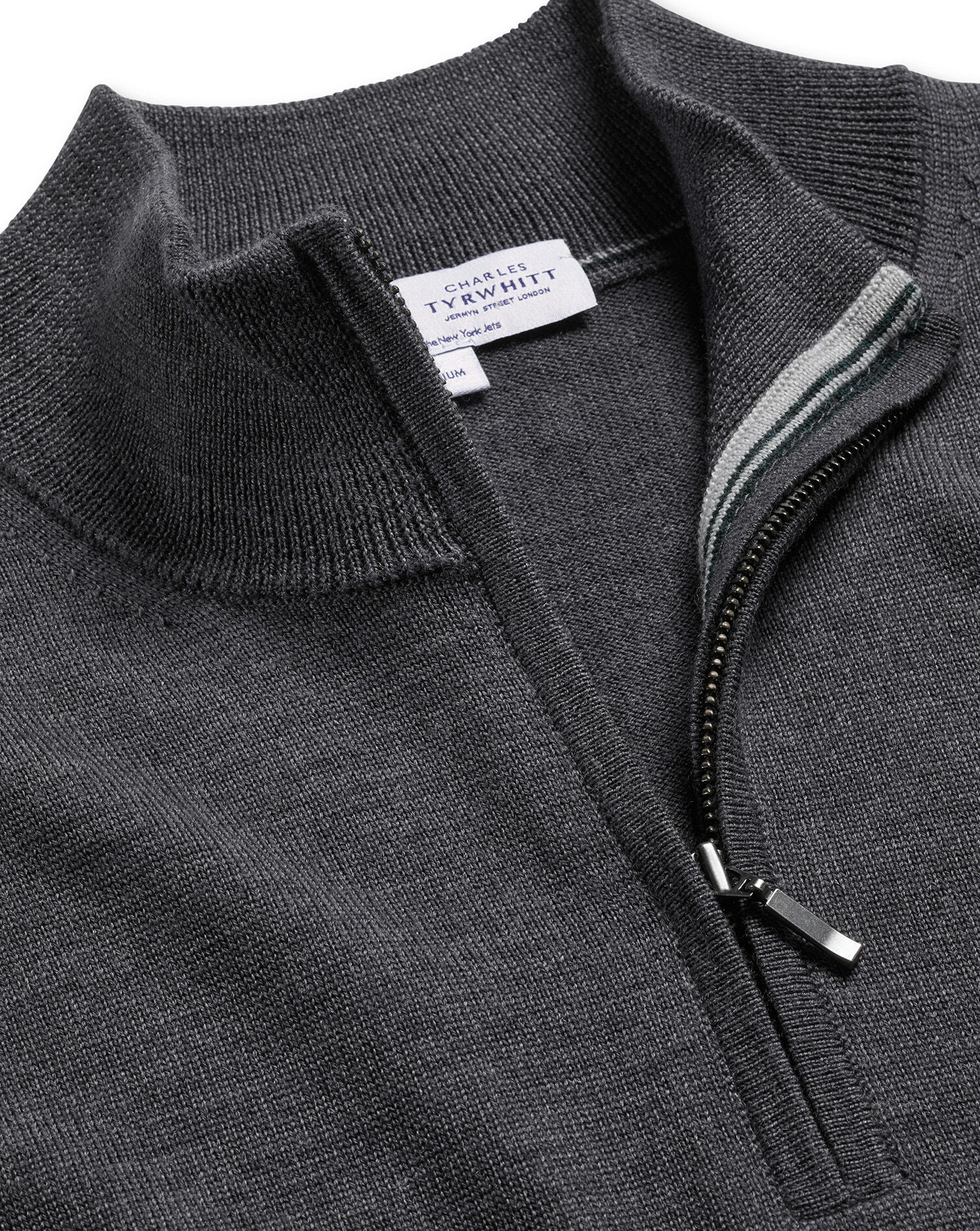 New York Jets Merino Zip Neck Sweater - Grey