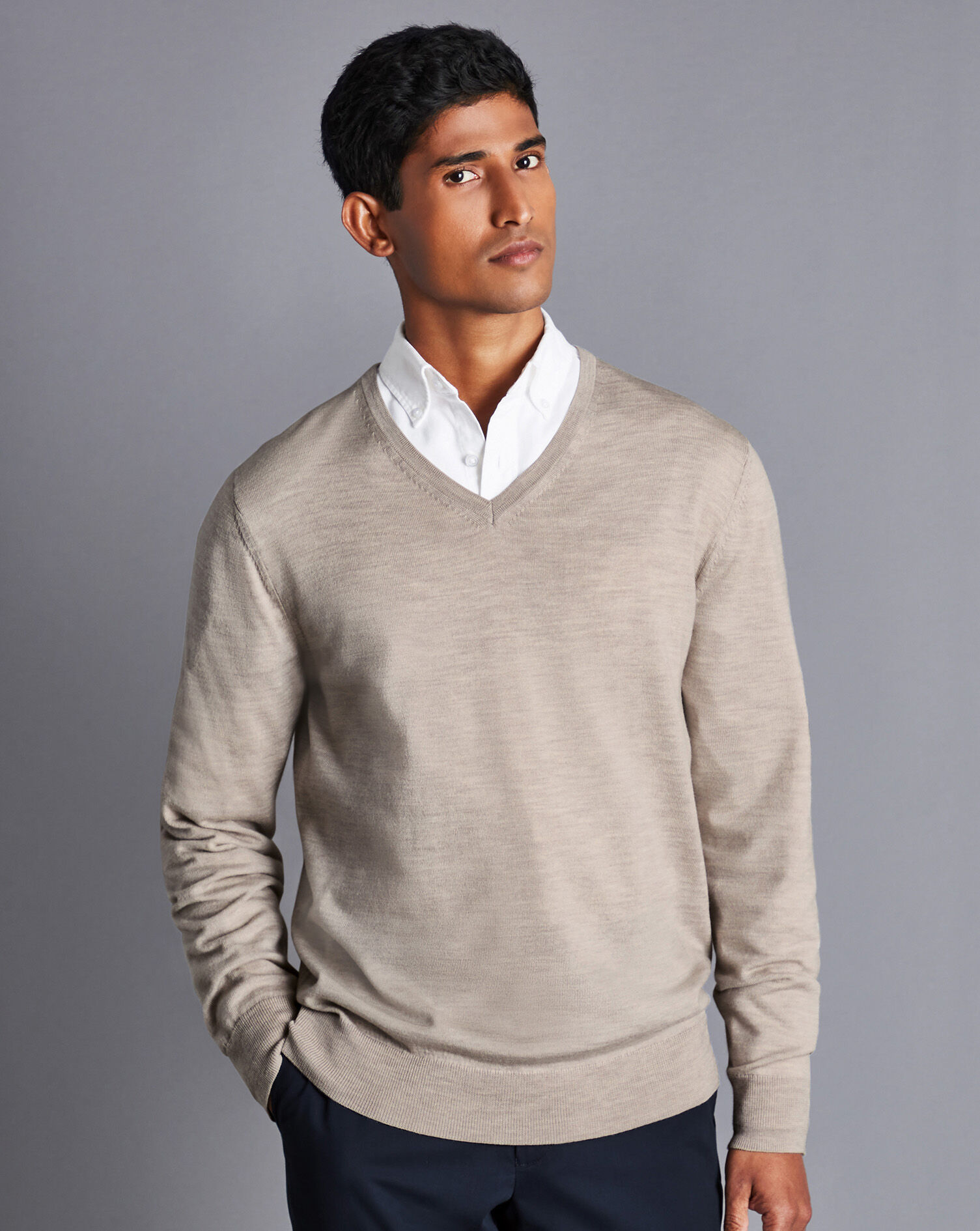 Merino V-Neck Sweater - Limestone
