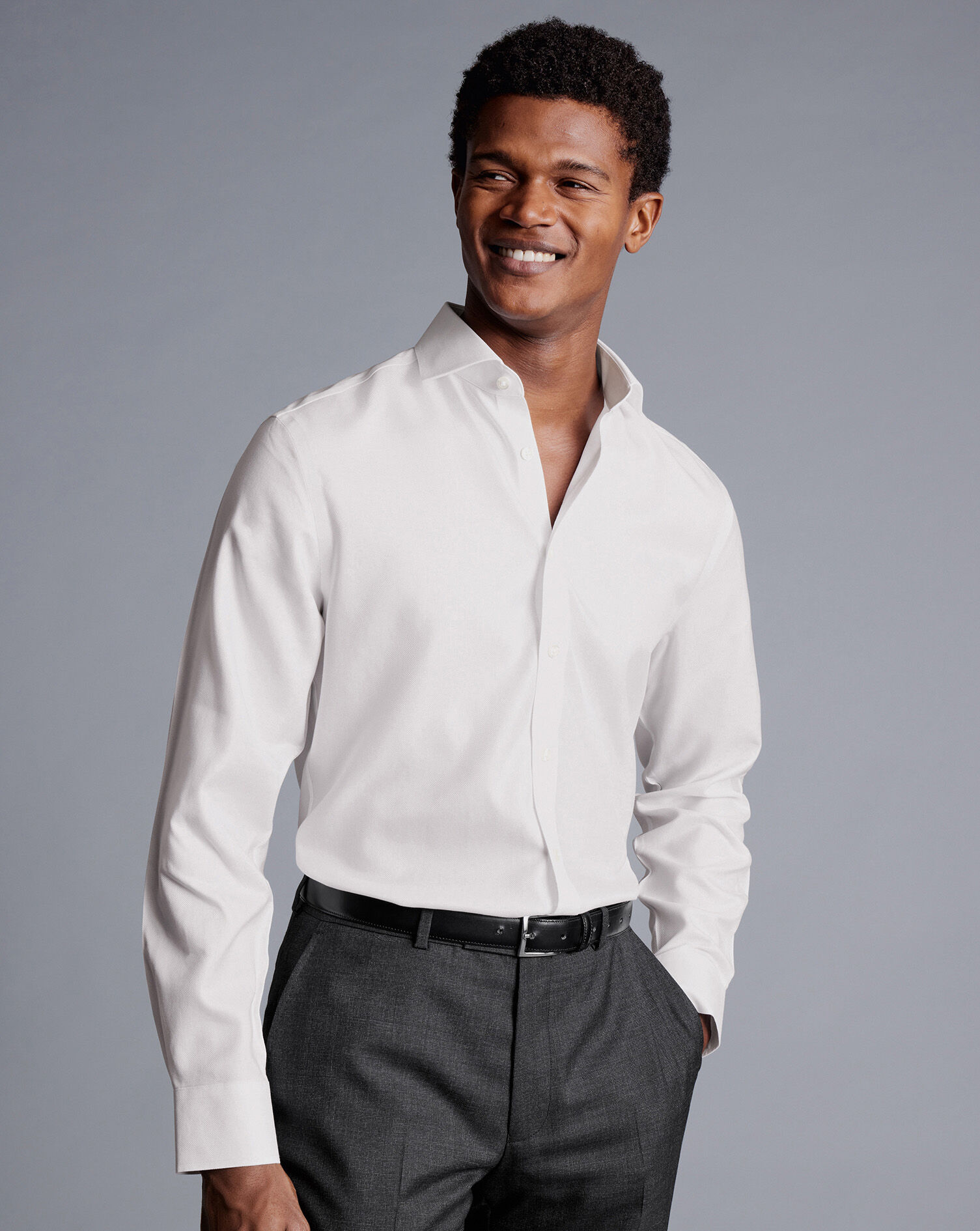 Spread Collar Non-Iron Royal Oxford Shirt - White