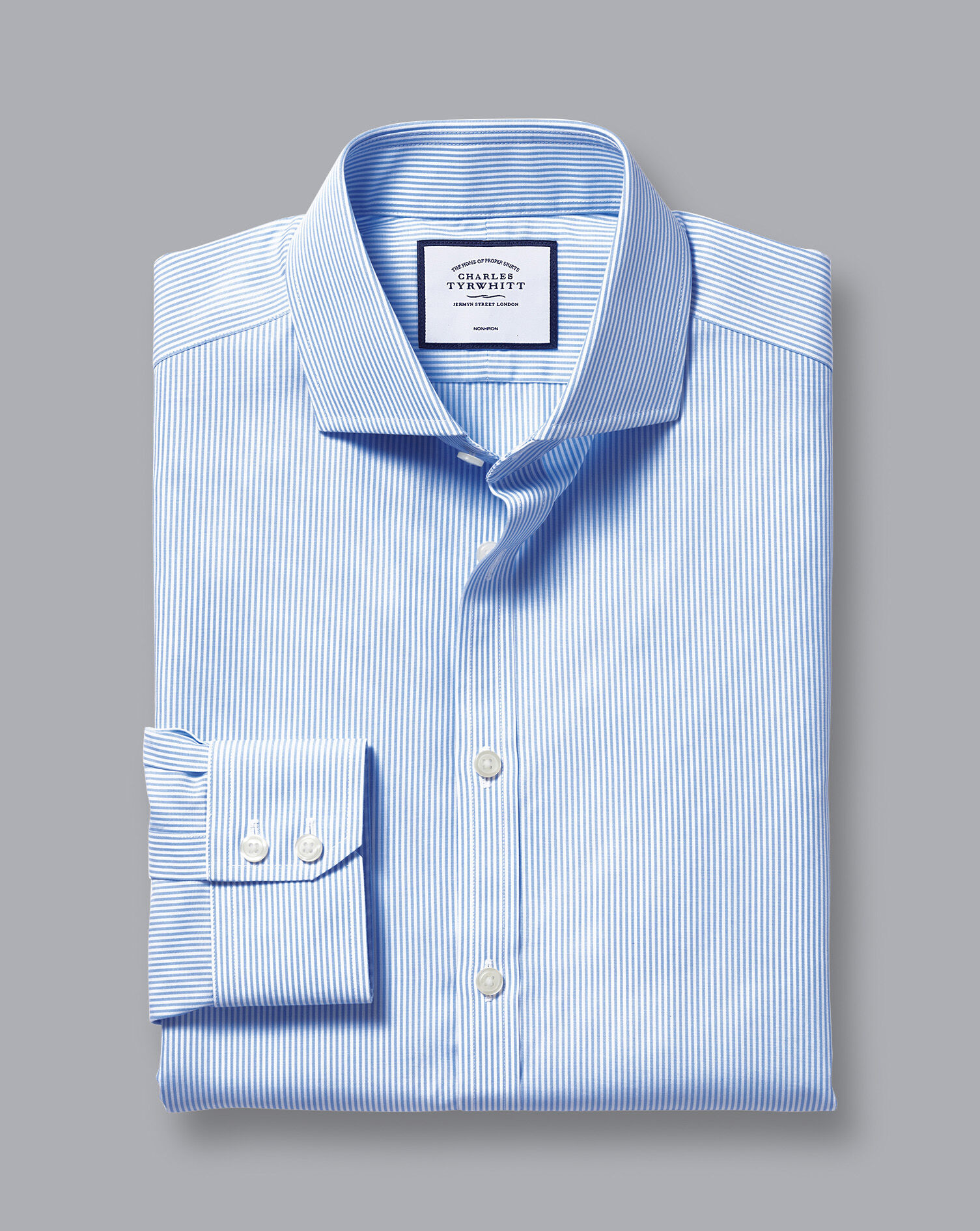 Spread Collar Non-Iron Bengal Stripe Shirt - Sky