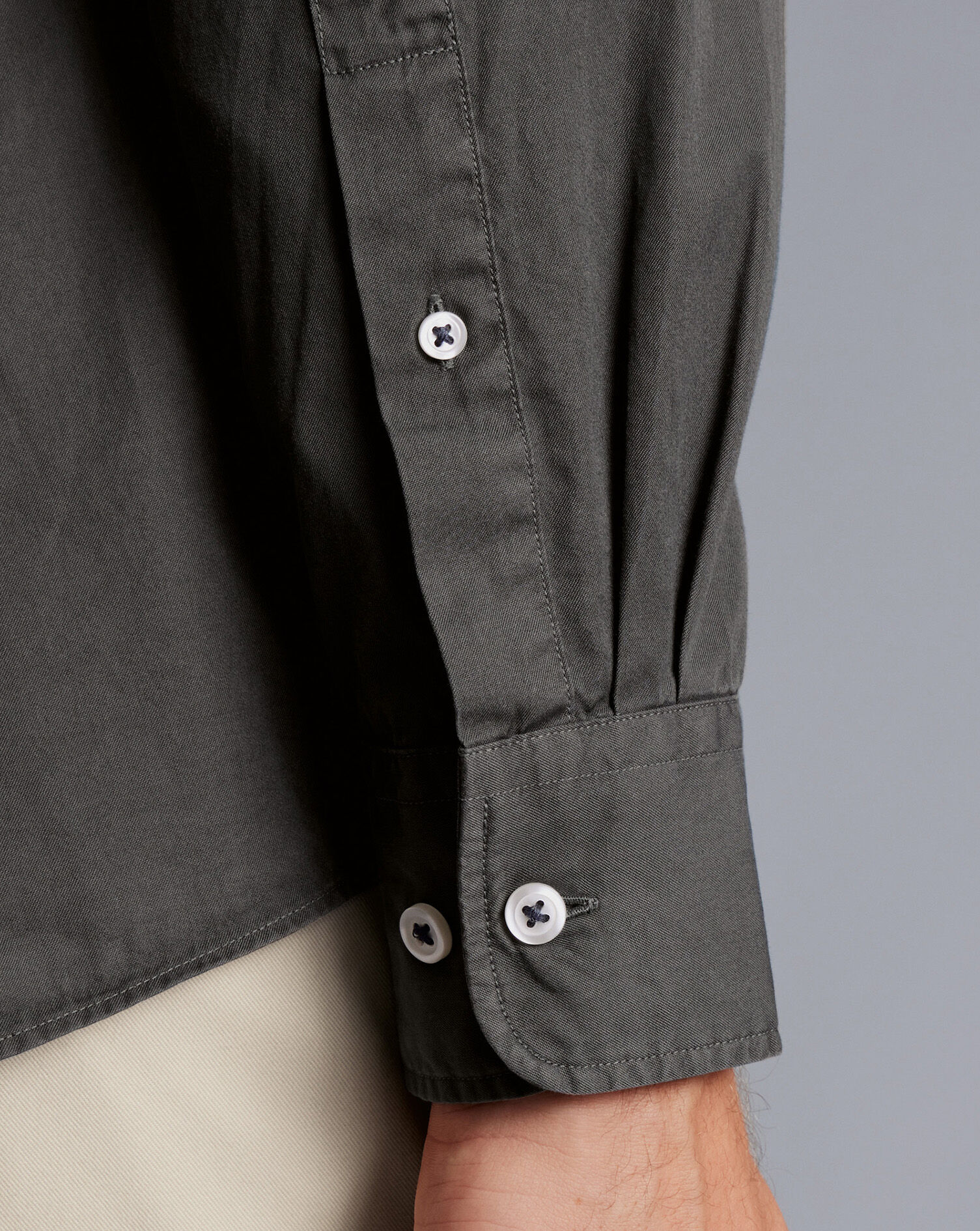 Button-Down Collar Washed Fine Twill Shirt - Charcoal Grey
