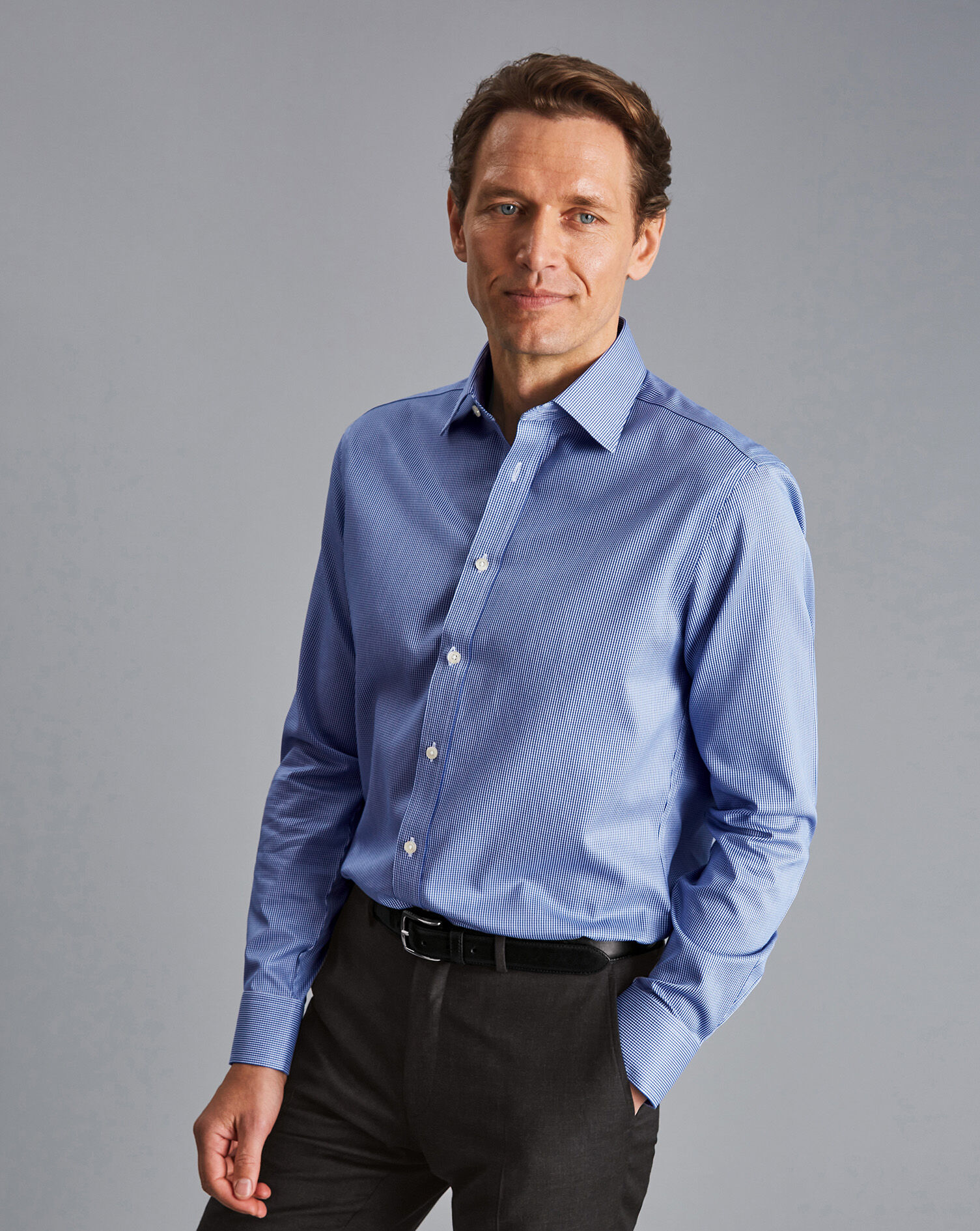 Non-Iron Puppytooth Shirt - Royal Blue