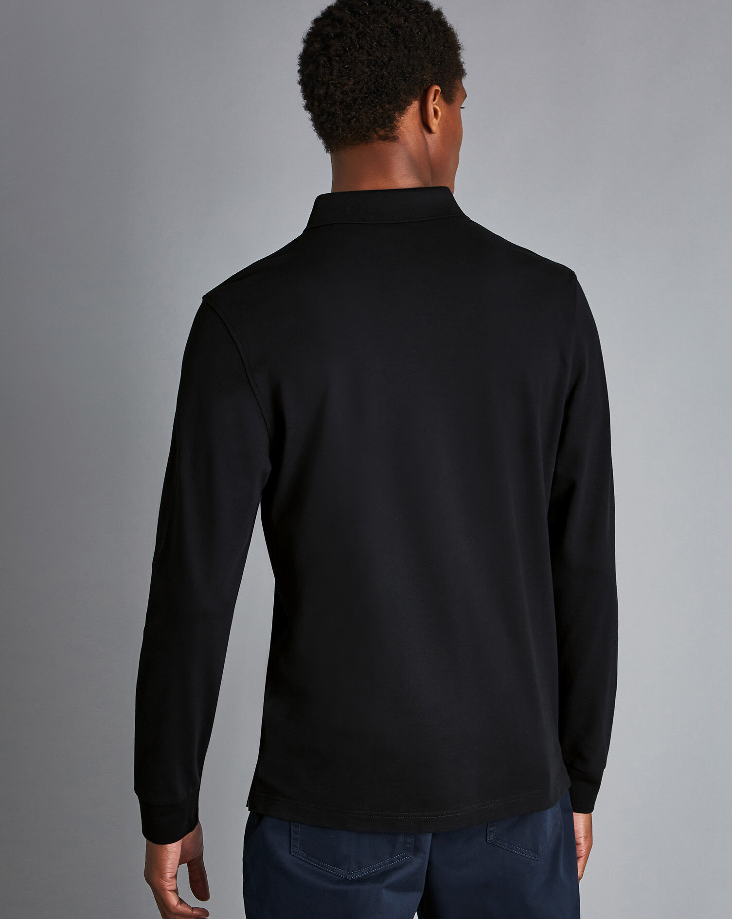 Tyrwhitt Long Sleeve Pique Polo - Black