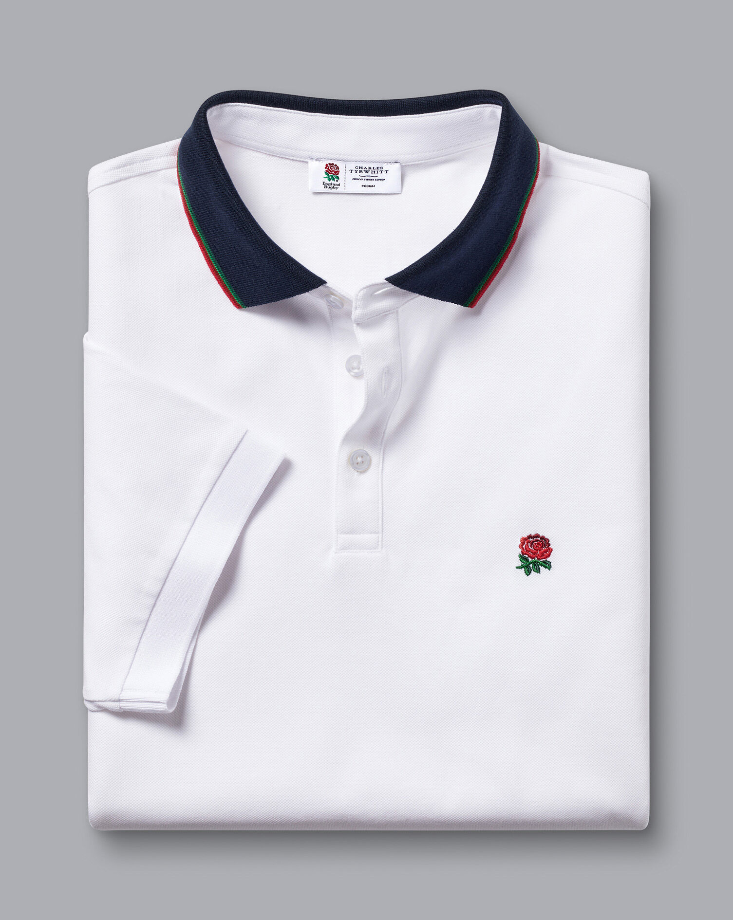 England Rugby Collar Detail Pique Polo - White
