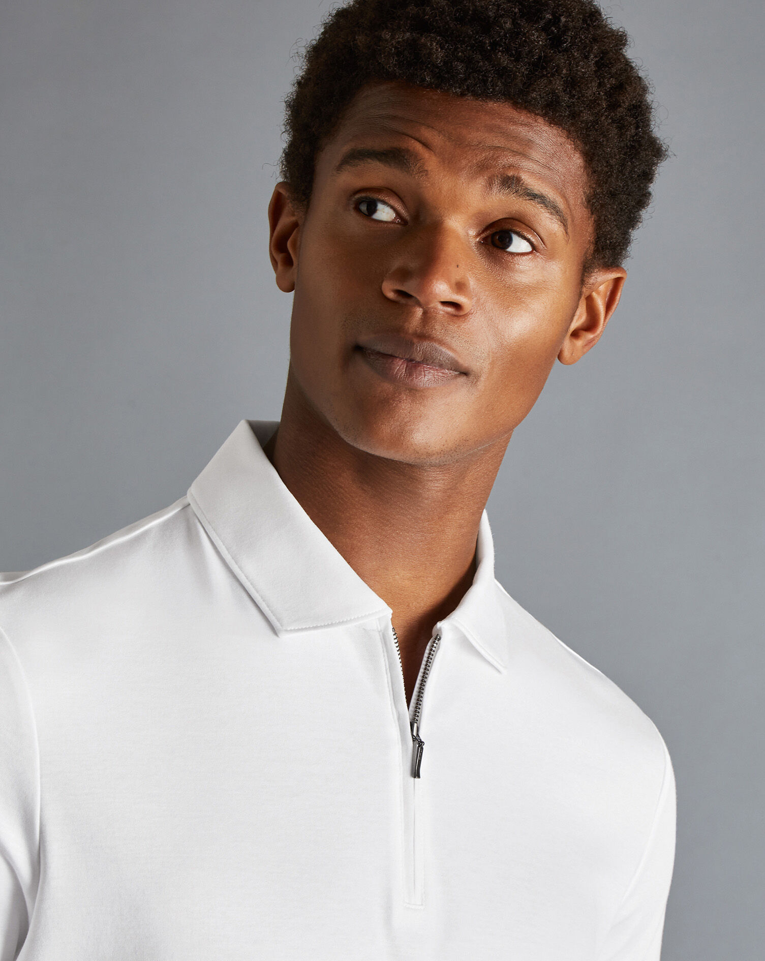 Zip-Neck Jersey Polo - White