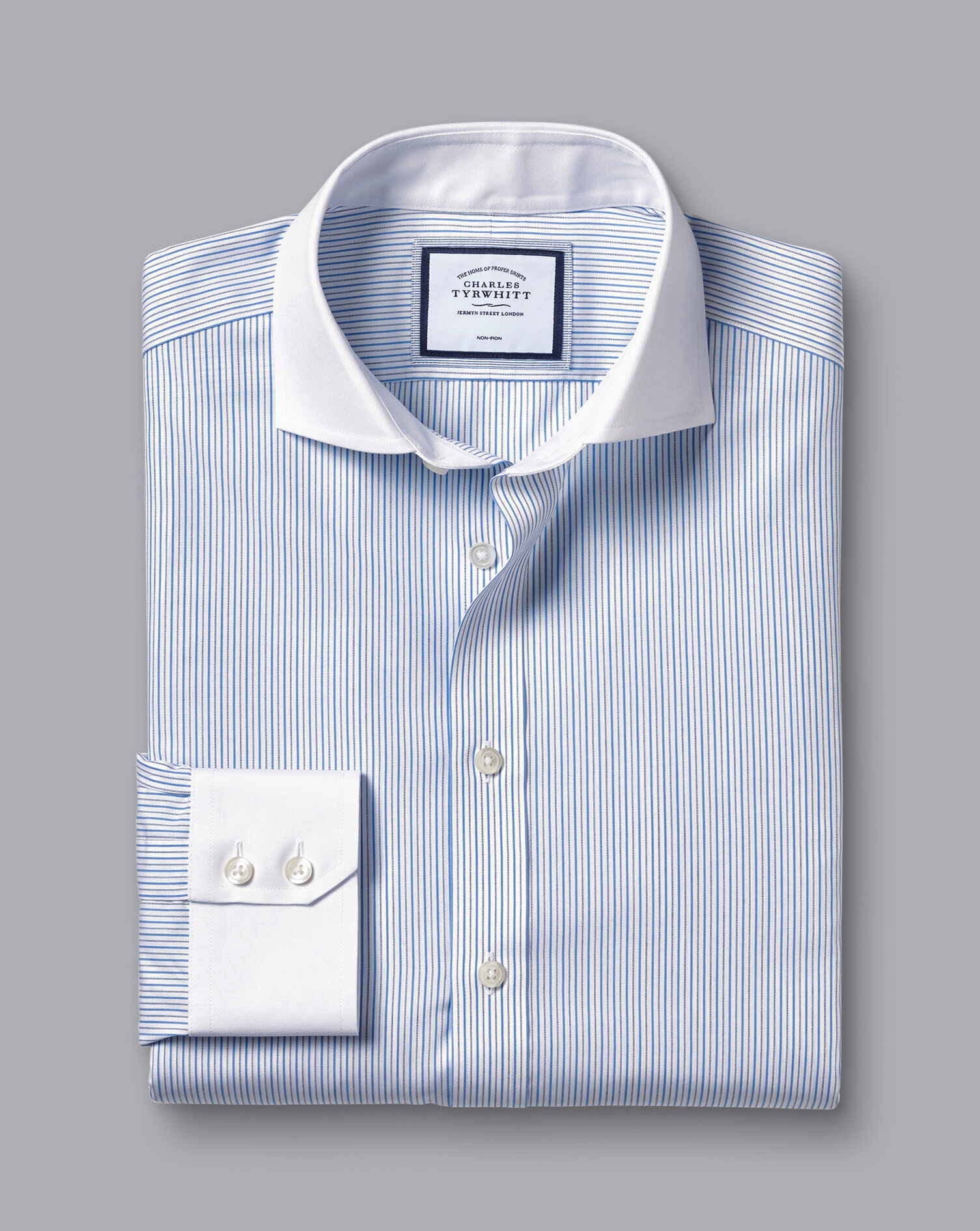 Spread Collar Non-Iron Stripe Winchester Shirt - Ocean Blue