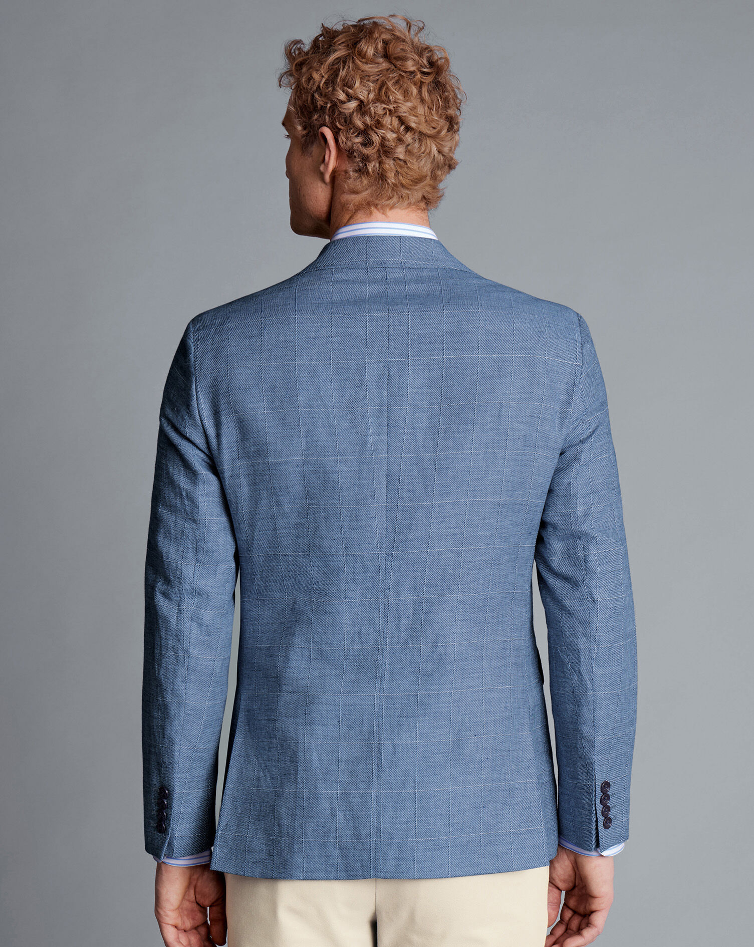 Linen Cotton Check Jacket - Cobalt Blue