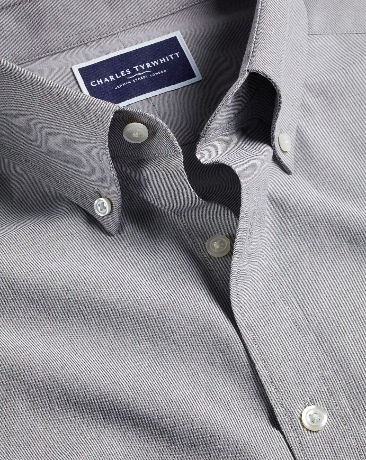 England Rugby Button-Down Collar Brushed Cotton Twill Shirt - Light Grey