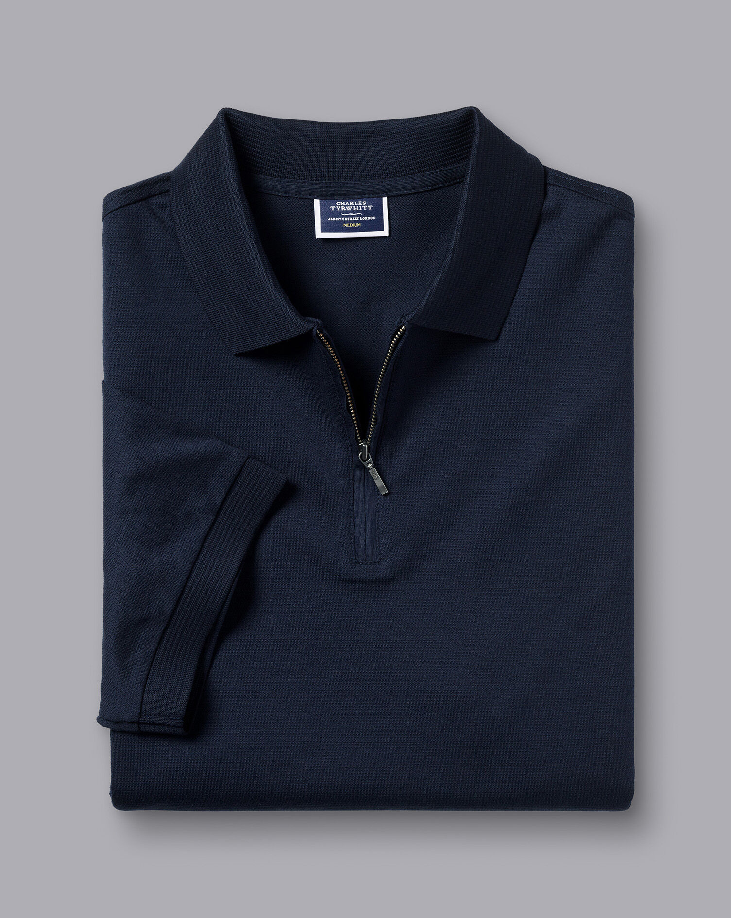 Tyrwhitt Cool Zip-Neck Polo - Dark Navy