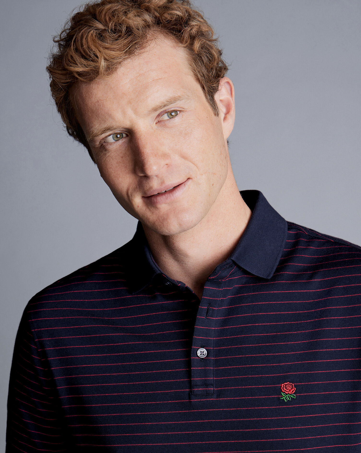 England Rugby Striped Pique Polo - Navy & Red