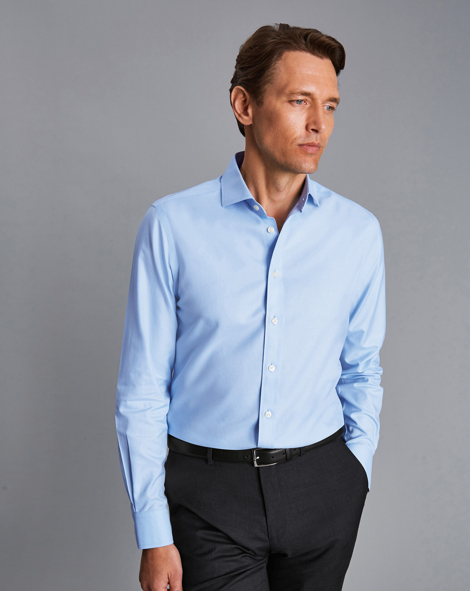 Spread Collar Non-Iron Twill Shirt - Sky Blue