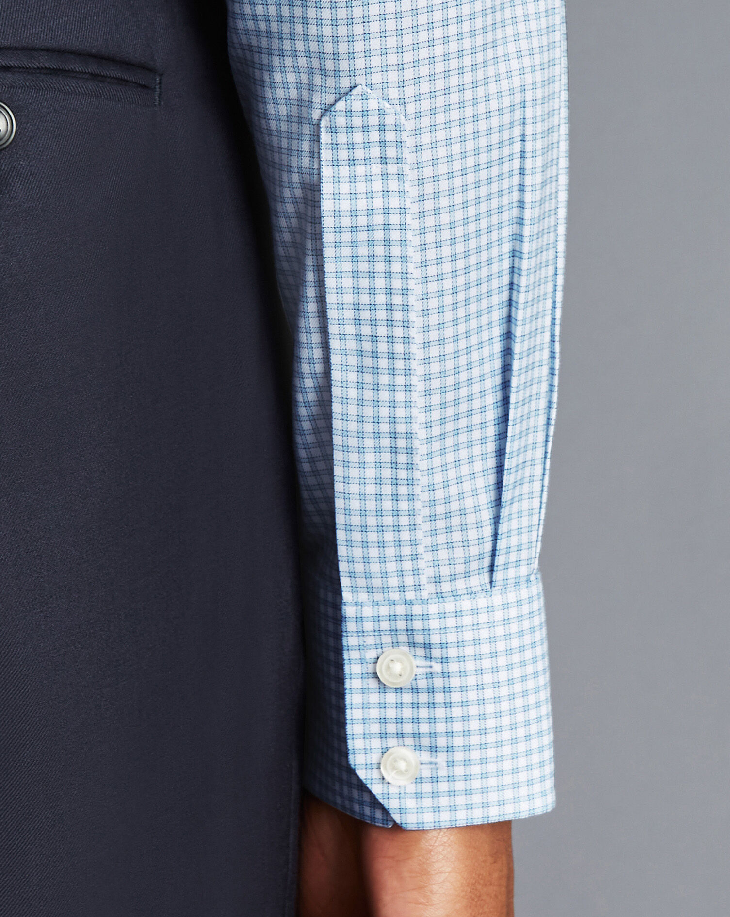 Spread Collar Non-Iron Twill Mini Windowpane Check Shirt - Steel Blue
