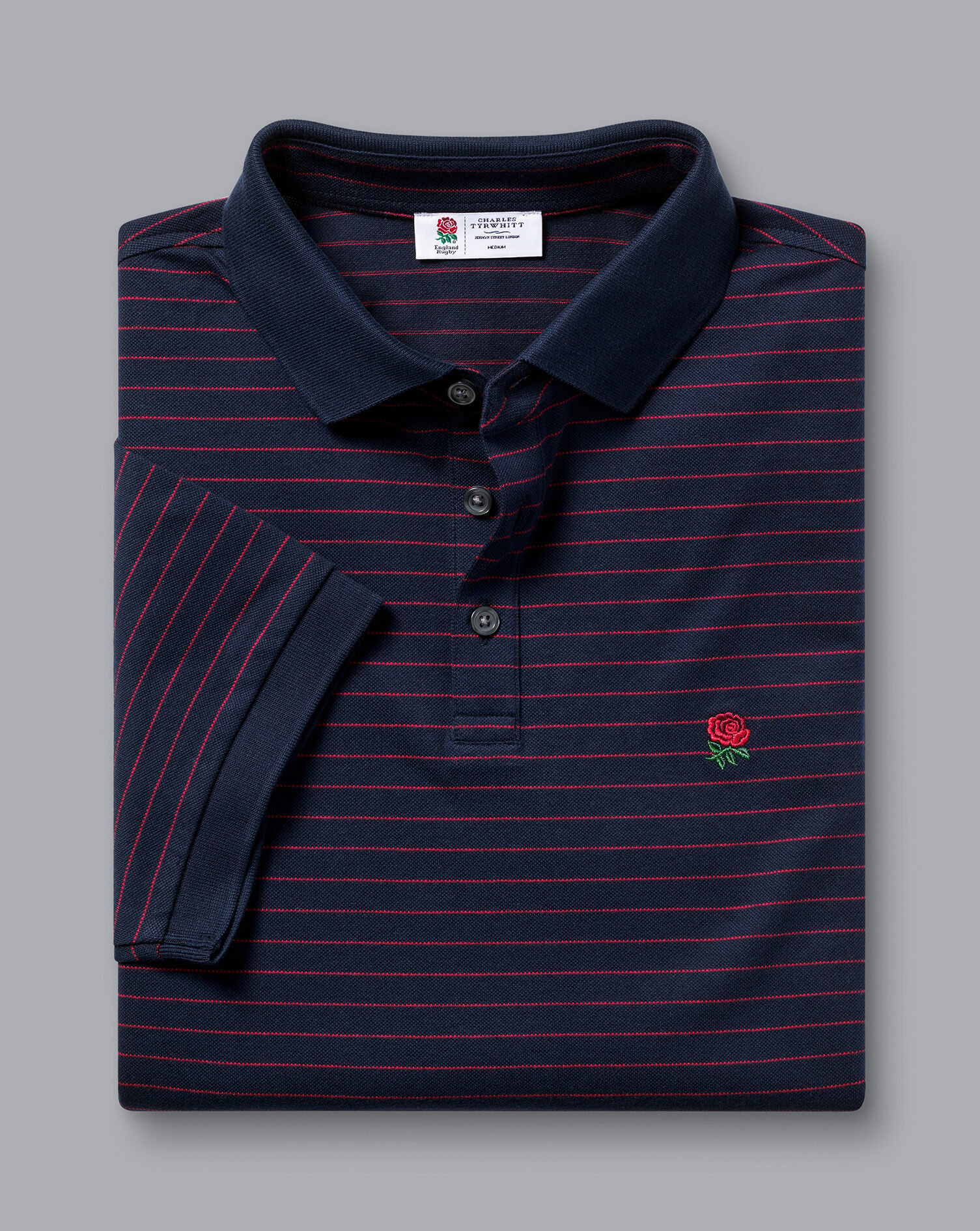 England Rugby Striped Pique Polo - Navy & Red