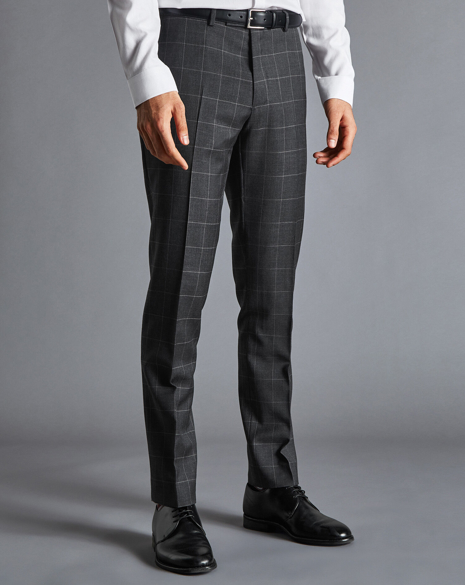Windowpane Check Suit Pants - Charcoal Grey