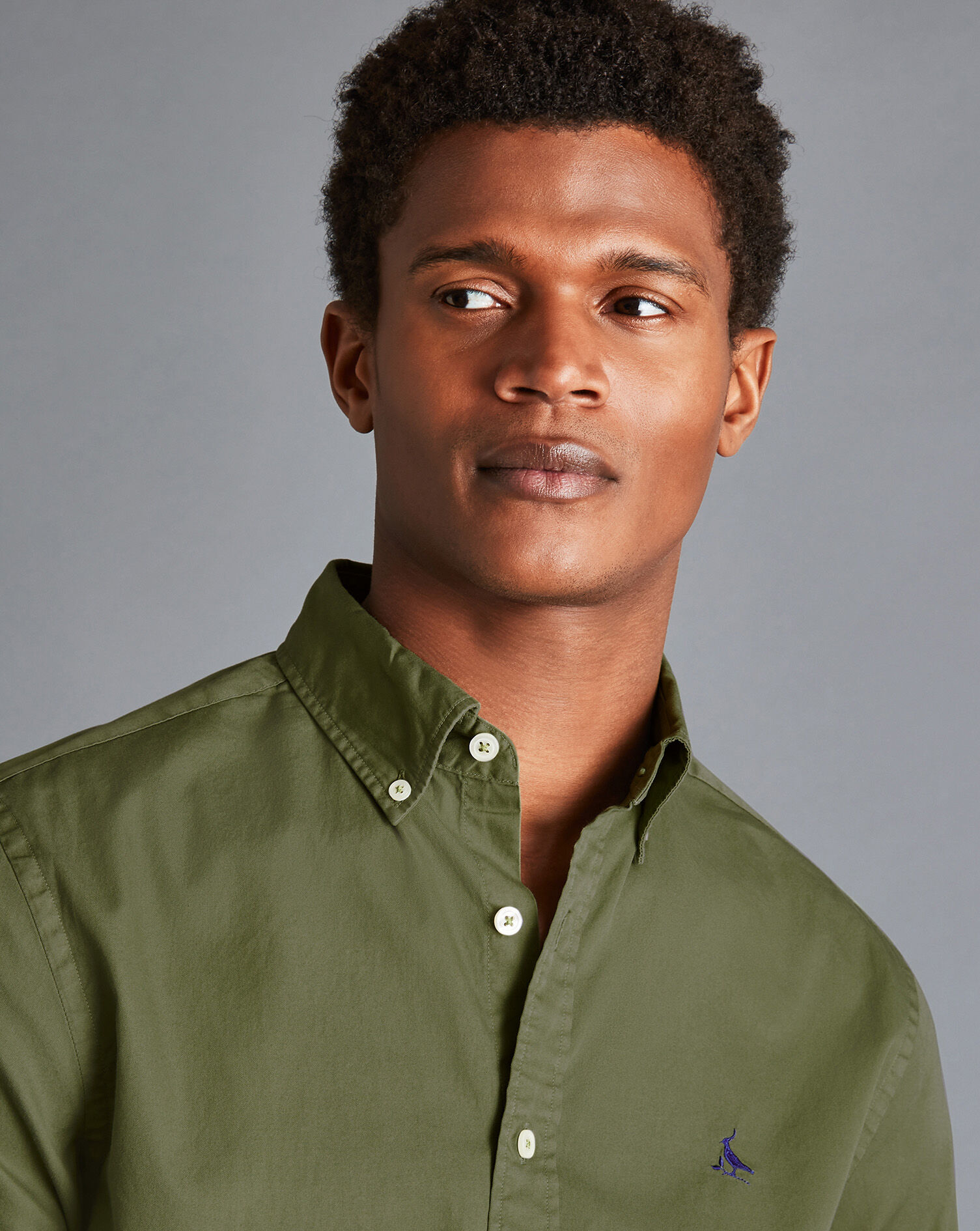 Button-Down Collar Washed Fine Twill Shirt - Olive Green