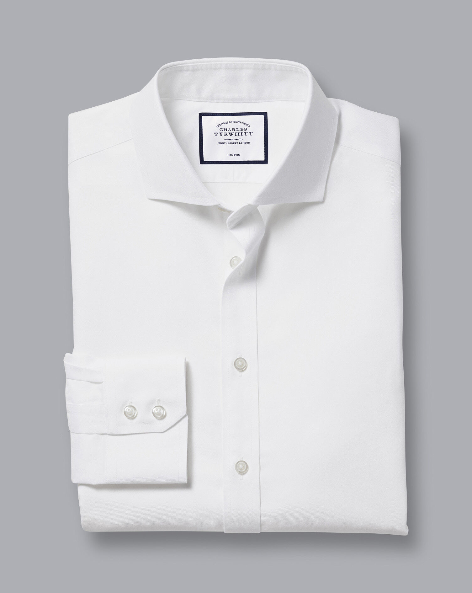 Extreme Spread Collar Non-Iron Twill Shirt - White